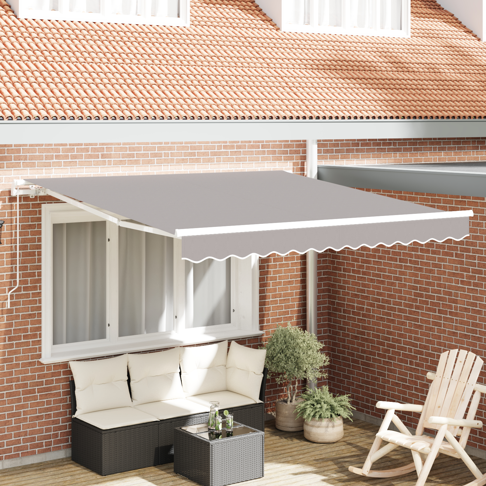 vidaXL Ročna Retraktibilna Tenda Svetlo Siva 300x250 cm, vidaXL Tenda Zamenjava Tkanine za 3x2,5 m Okvir Svetlo Siva