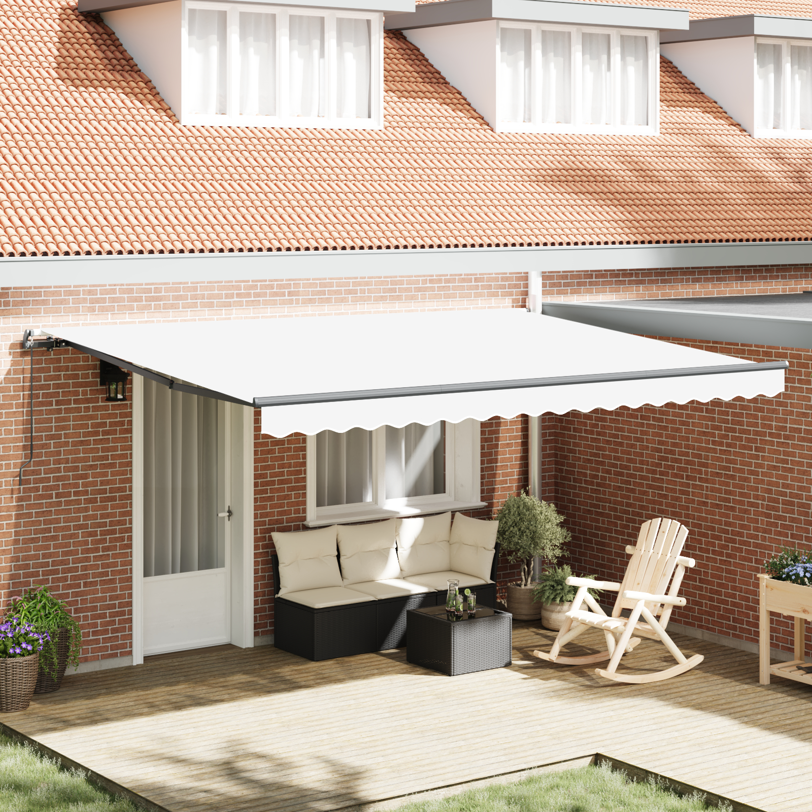 vidaXL Manuelle einziehbare Markise Weiß 450x300 cm,  Markisenersatzstoff für 4,5x3 m Rahmen Weiß