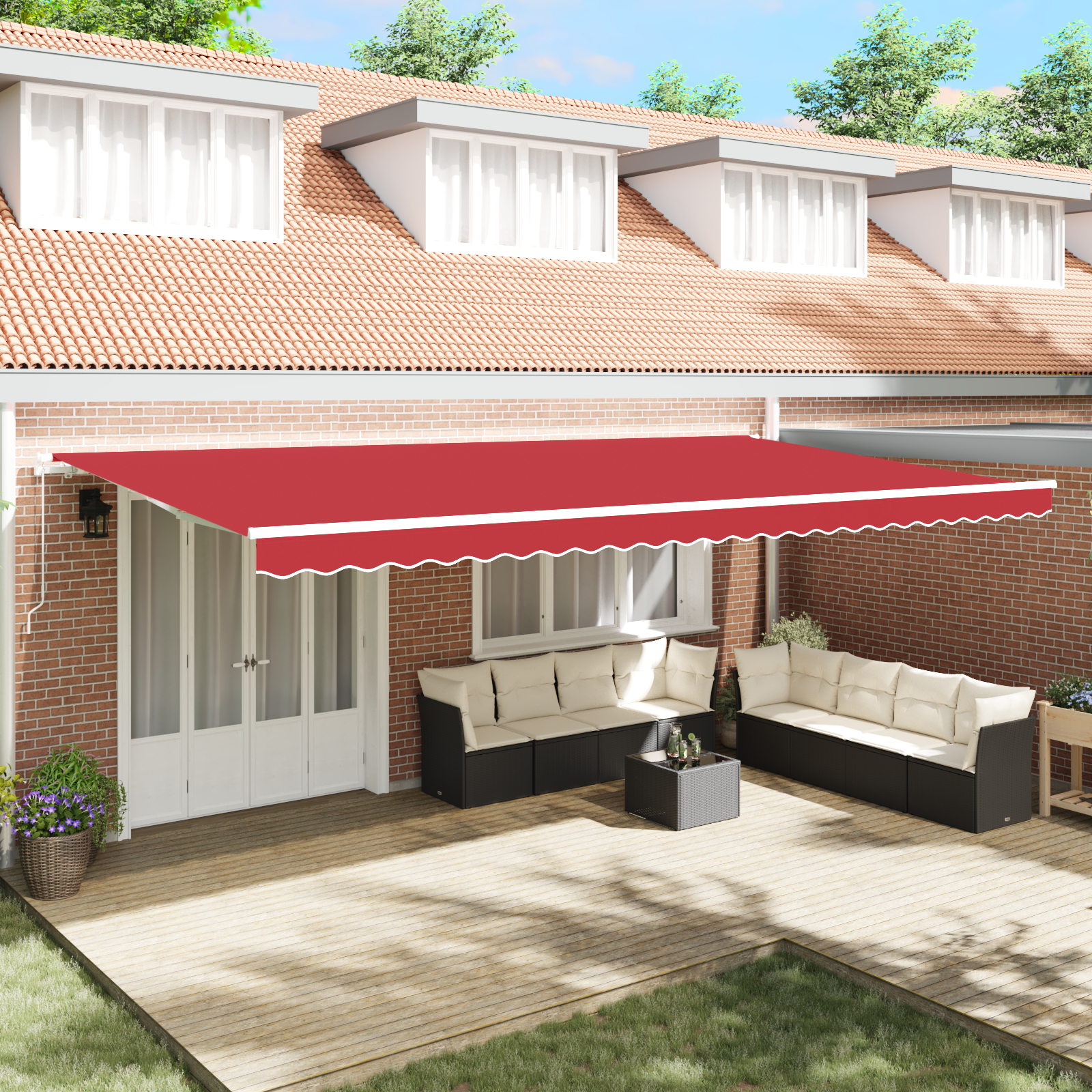 vidaXL Ročna Retraktibilna Tenda Rdeča 600x350 cm, vidaXL Zamenjava Tende za okvir 6x3.5 m Rdeča