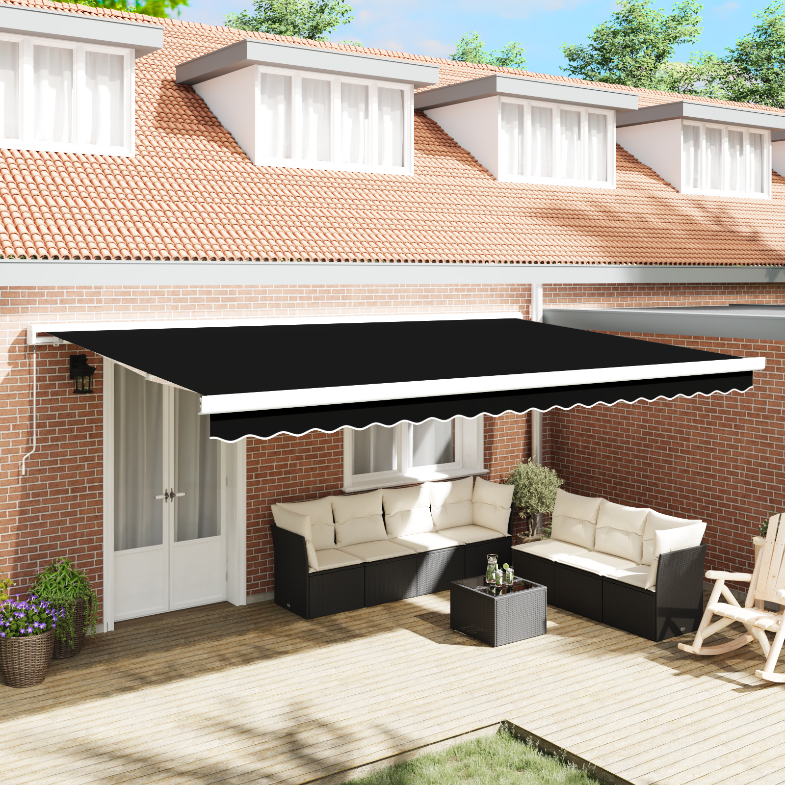 vidaXL Ročna retraktibilna tenda Črna 500x300 cm, vidaXL Tenda nadomestna tkanina za okvir 5x3 m Črna