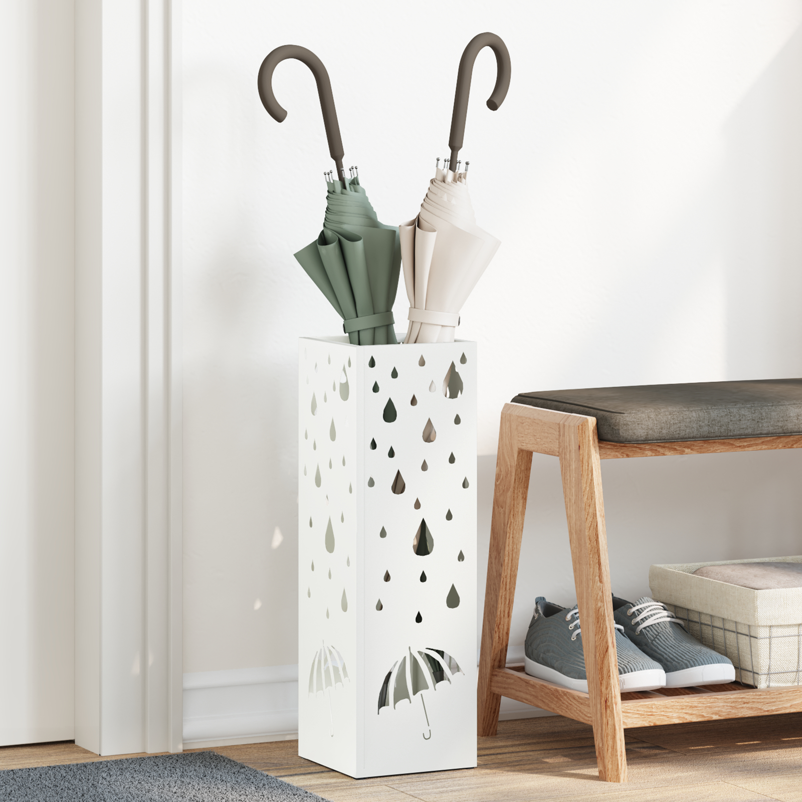 Paraplystativ Hvid Metal Standard Mønster Paraplystativ