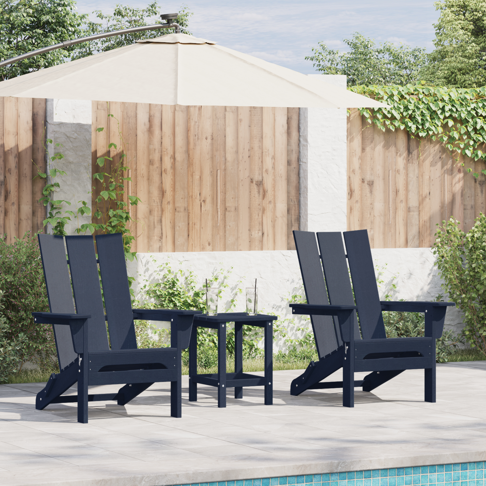 vidaXL 3-teiliges Garten-Loungeset Marineblau HDPE,  faltbarer Adirondack-Stuhl Marineblau 74,5x80,5x90 cm HDPE,  Adiron...