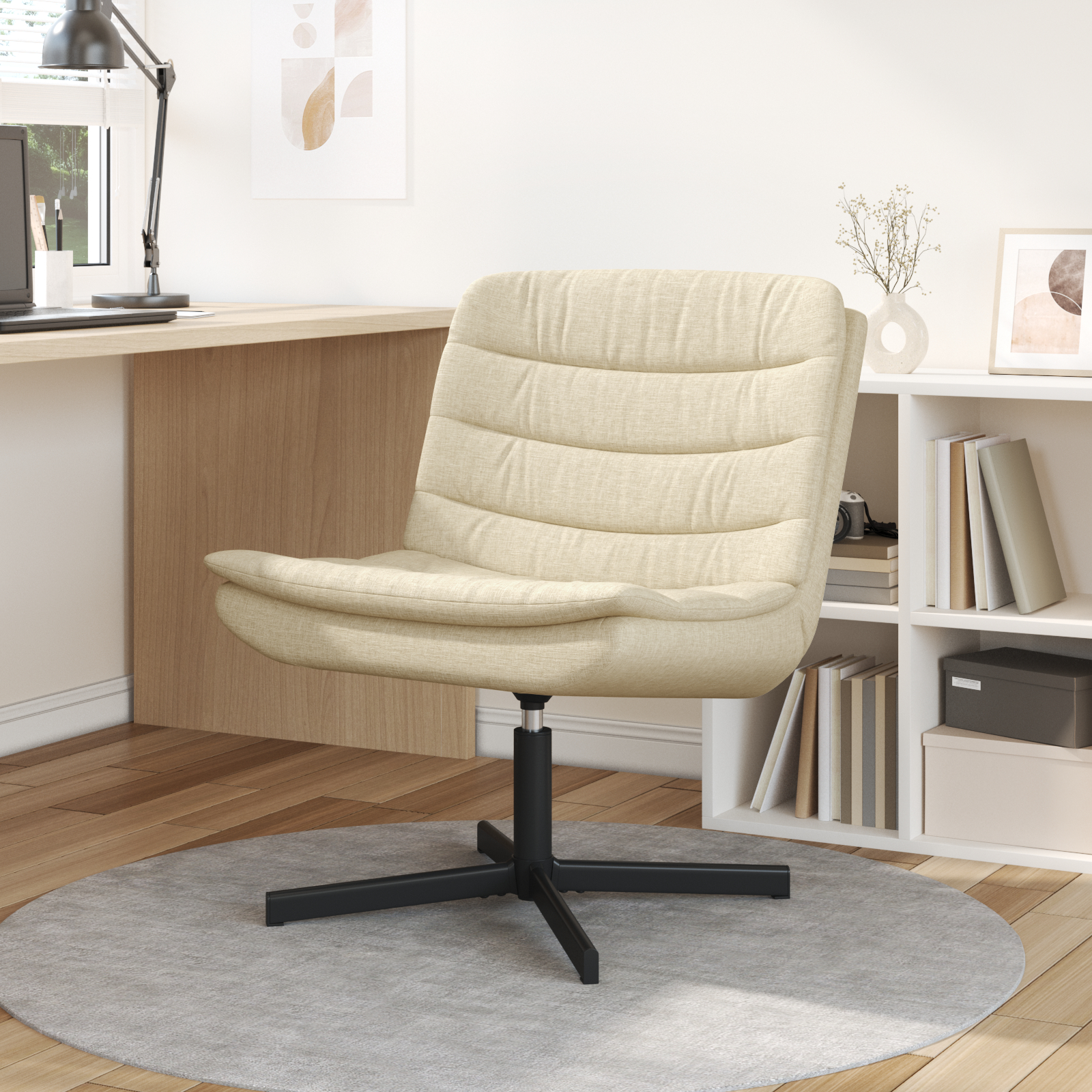 Scaune - Scaun pivotant Crem Tapițerie din poliester, bază din metal Mediu