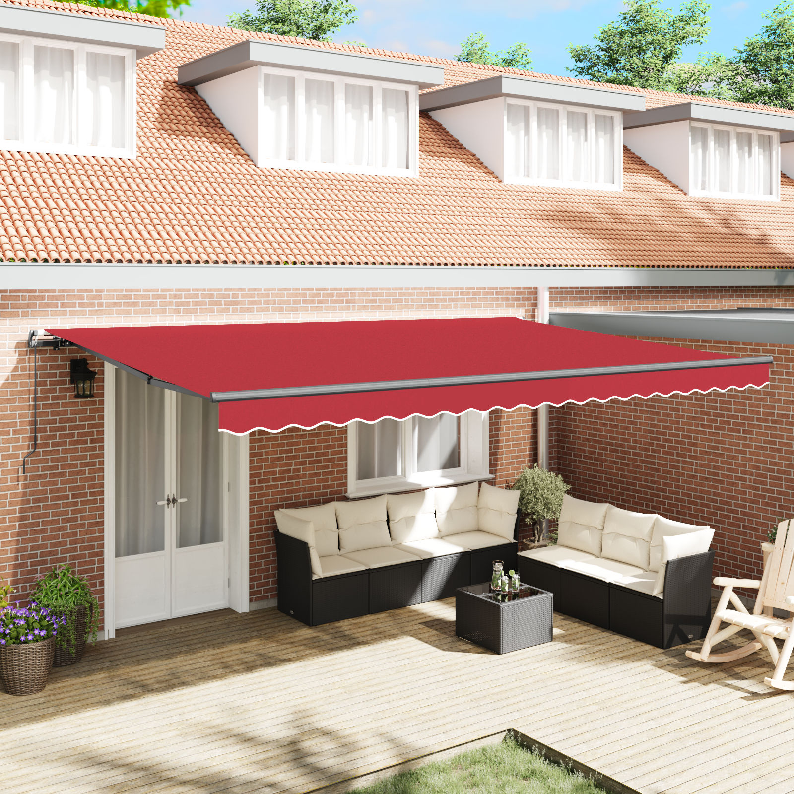 vidaXL Ročna retraktibilna tenda Rdeča 500x350 cm, vidaXL Zamenjava platna za okvir 5x3.5 m Rdeča