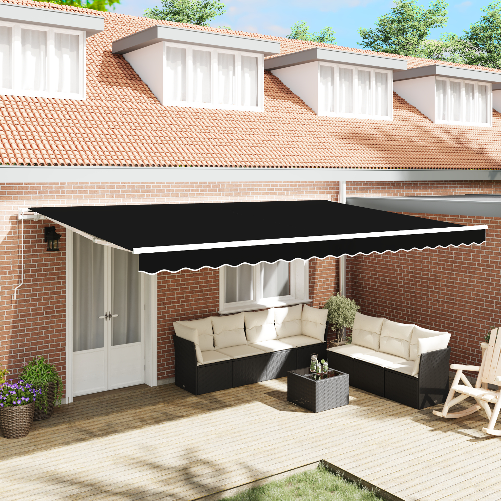 vidaXL Ročna retraktibilna tenda Črna 500x350 cm, vidaXL Zamenjava tkanine za tenda za okvir 5x3,5 m Črna