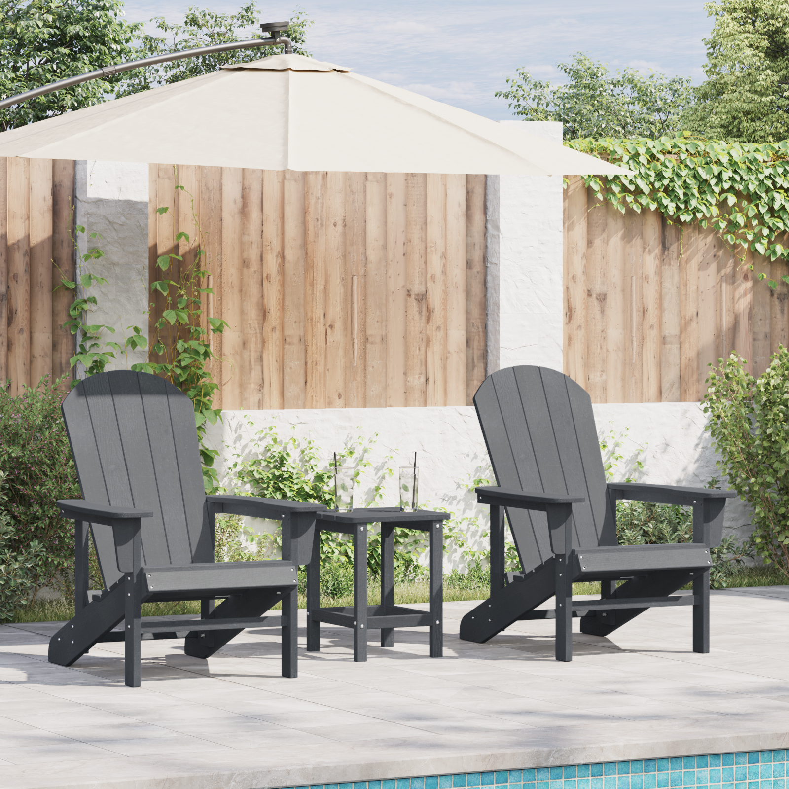 vidaXL 3-teiliges Garten-Lounge-Set Hellgrau HDPE,  Adirondack-Stuhl Hellgrau 74x82x91 cm HDPE,  Adirondack-Seitentisch ...