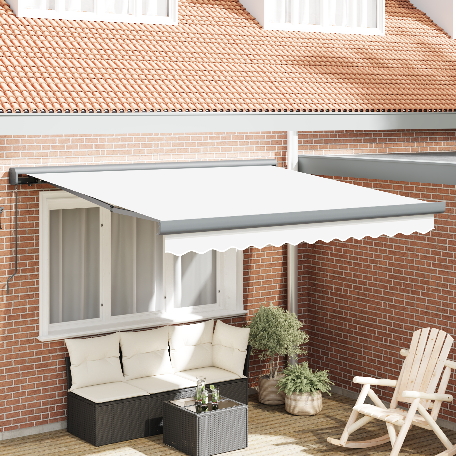 vidaXL ročna retraktibilna tenda bela 350x250 cm, vidaXL tenda zamenjava blaga za okvir 3,5x2,5 m bela