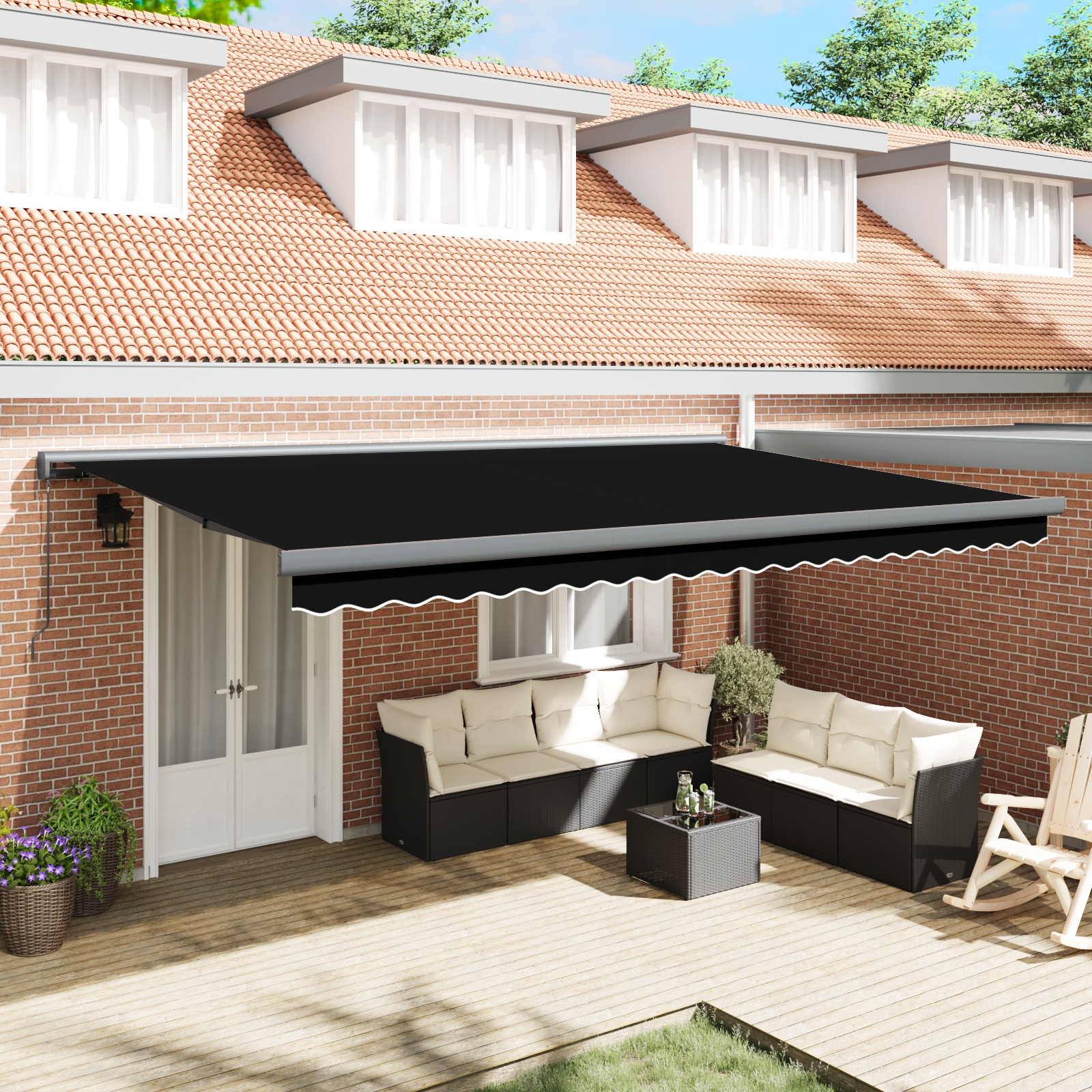 vidaXL ročna retraktibilna tenda črna 500x300 cm, vidaXL zamenjava za platno tenda za okvir 5x3 m črna
