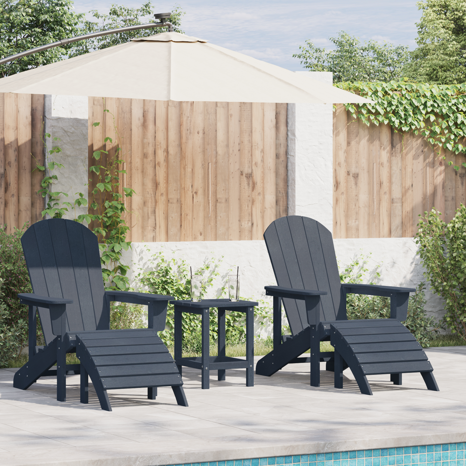 vidaXL Adirondack-Stühle mit Fußstützen 2 Stk Marineblau HDPE,  Adirondack-Stuhl mit Fußstütze Marineblau HDPE