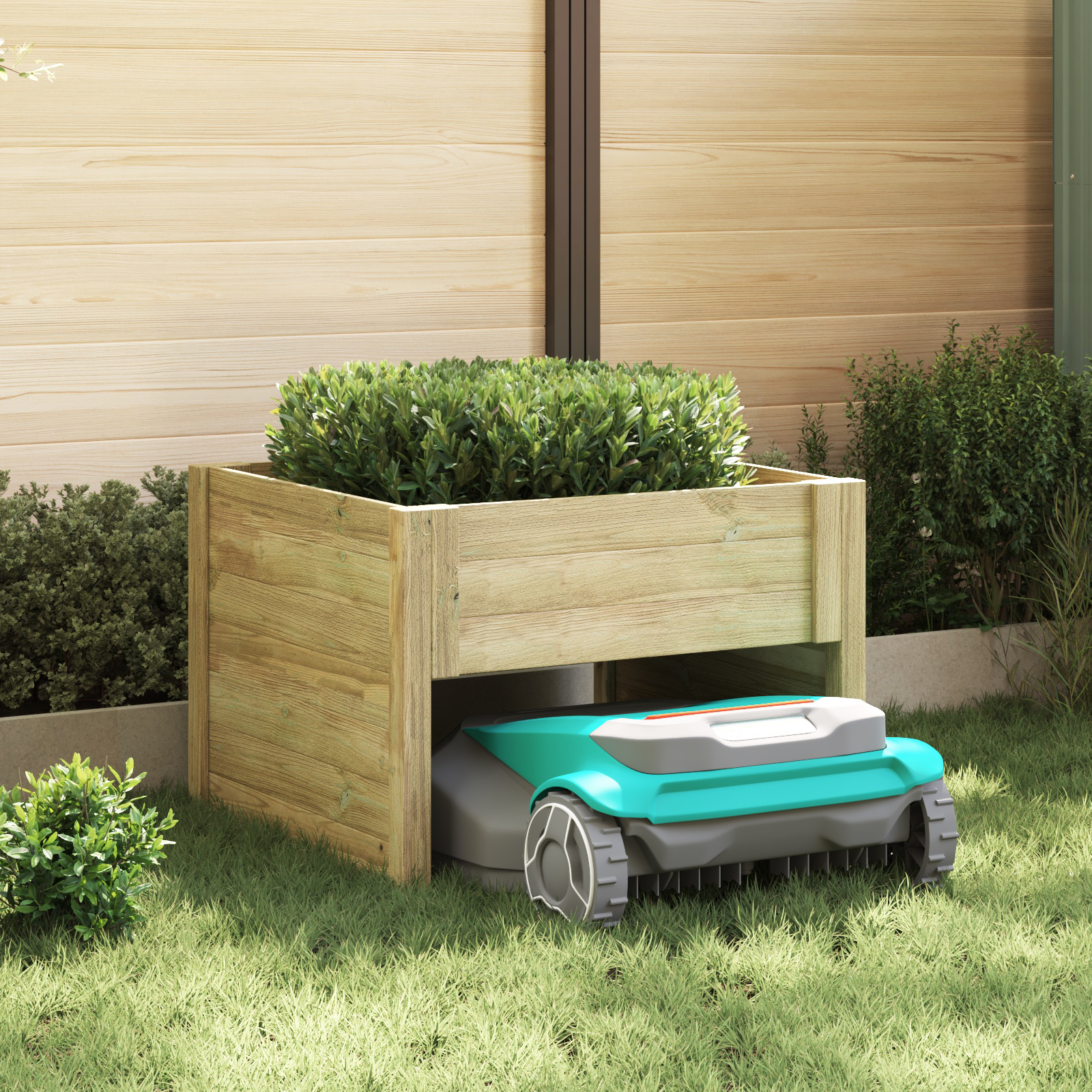 Roboterrasenmäher Garage mit Pflanzer imprägniertes Kiefernholz