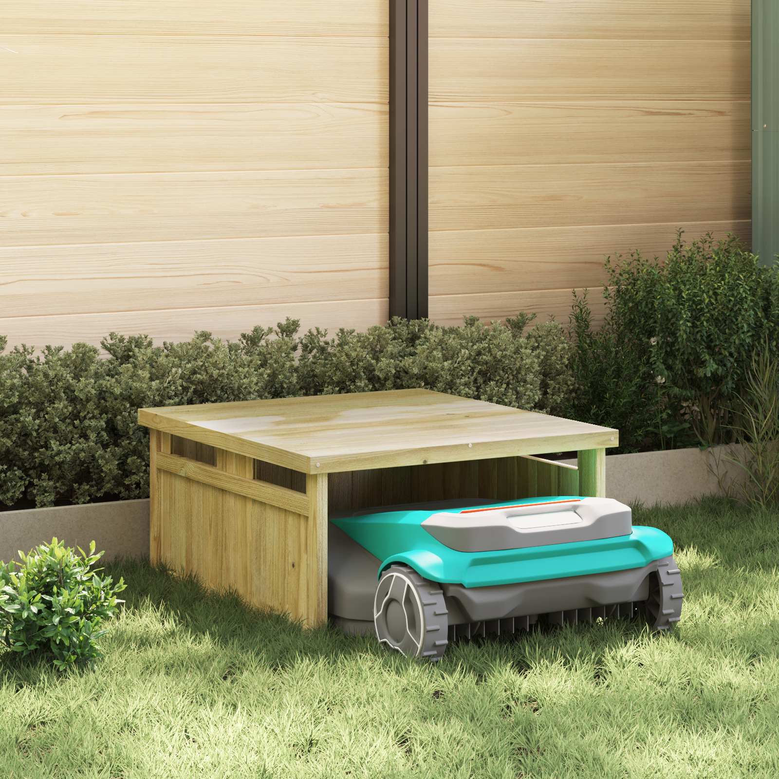 Garage für robotergestützten Rasenmäher 70x80x38 cm Impregniertes Holz Kiefer
