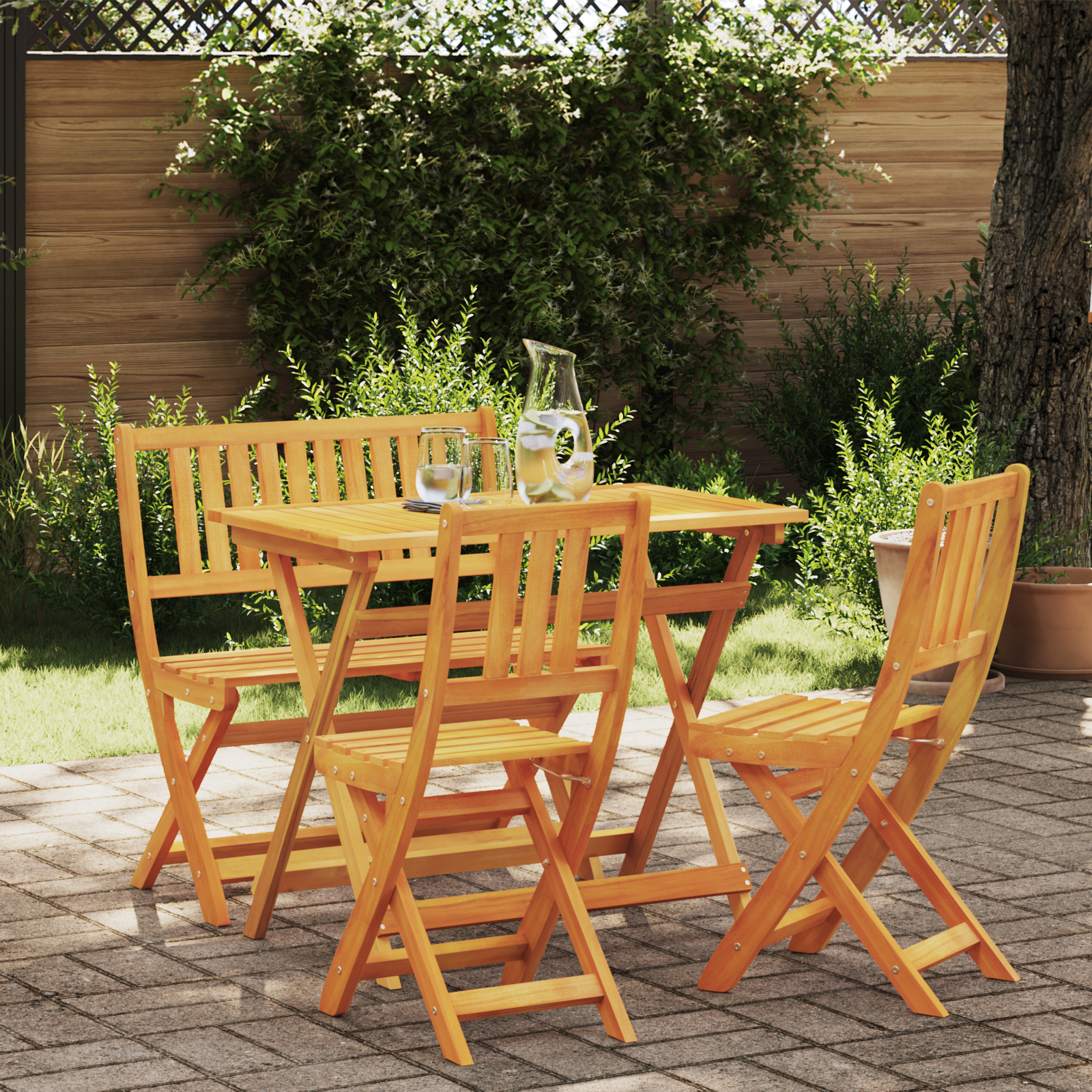 4 Piece Folding Garden Bistro Set Solid Wood Acacia, vidaXL Folding Garden Table Rectangular 100x55x75 cm Solid Wood Acacia, vidaXL Folding Garden Chairs 2 pcs 36x46x85 cm Solid Wood Acacia, vidaXL Folding Garden Bench 80x46x85 cm Solid Wood Acacia