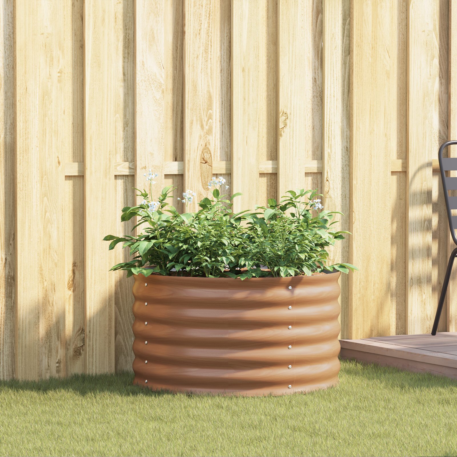 vidaXL Hochbeet Braun mit Holzlook 80x80x44 cm Stahl