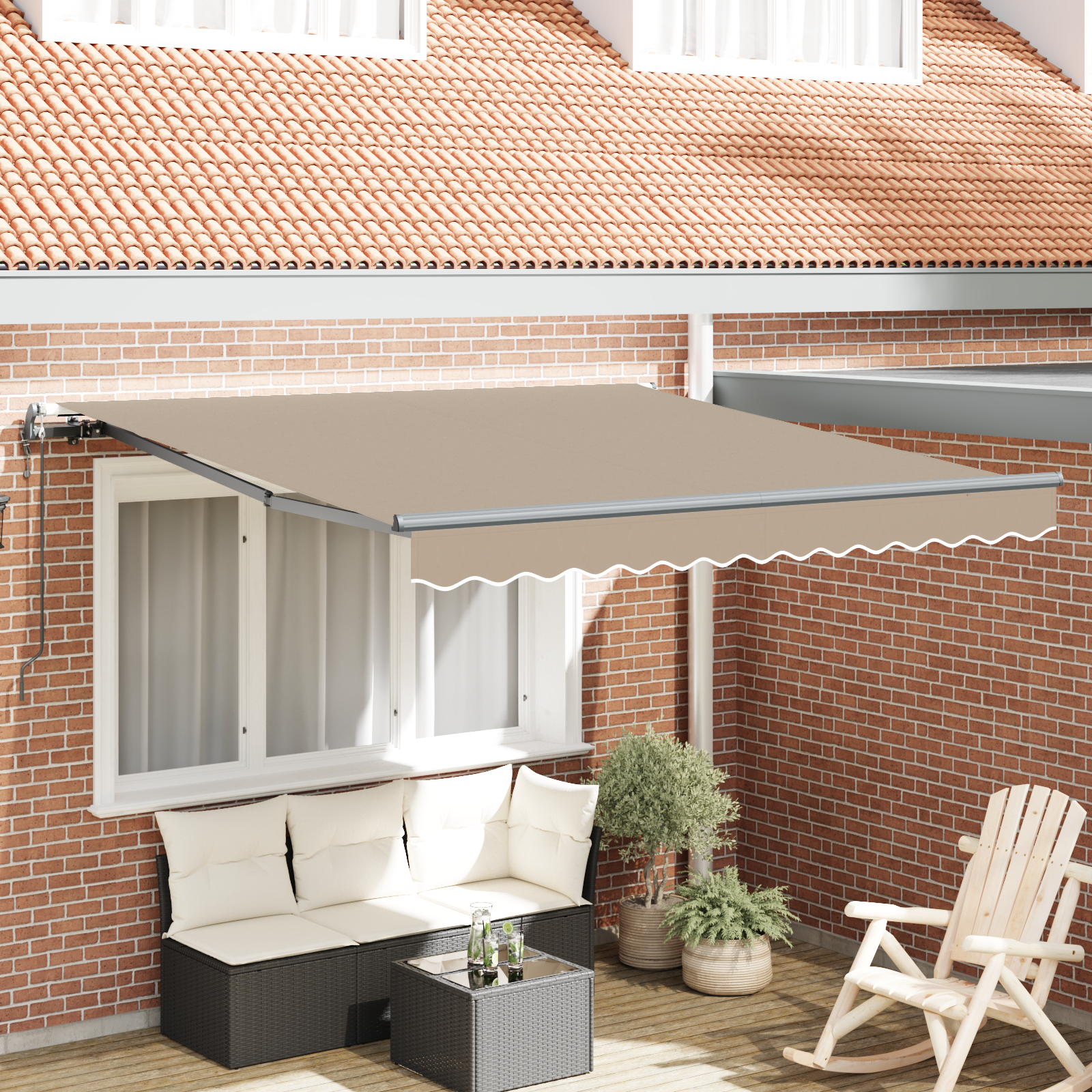 Automatisk Udtækkelig Markise Beige 350x250 cm, vidaXL Markise Erstatningsstof til 3.5x2.5 m Ramme Beige