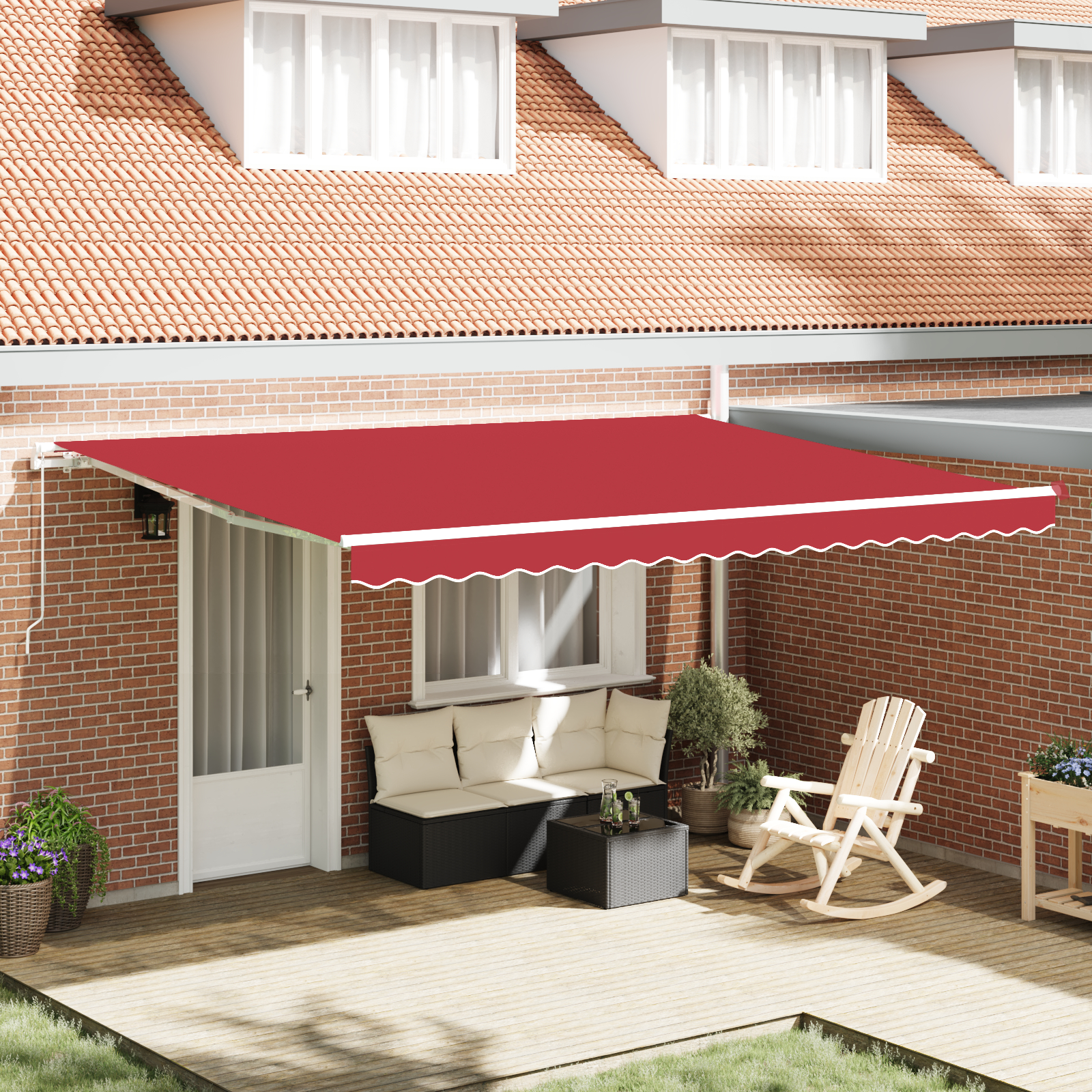 vidaXL Ročna Retraktibilna terasa Rdeča 450x300 cm, vidaXL Zamenjava tkanine za 4.5x3 m okvir Rdeča