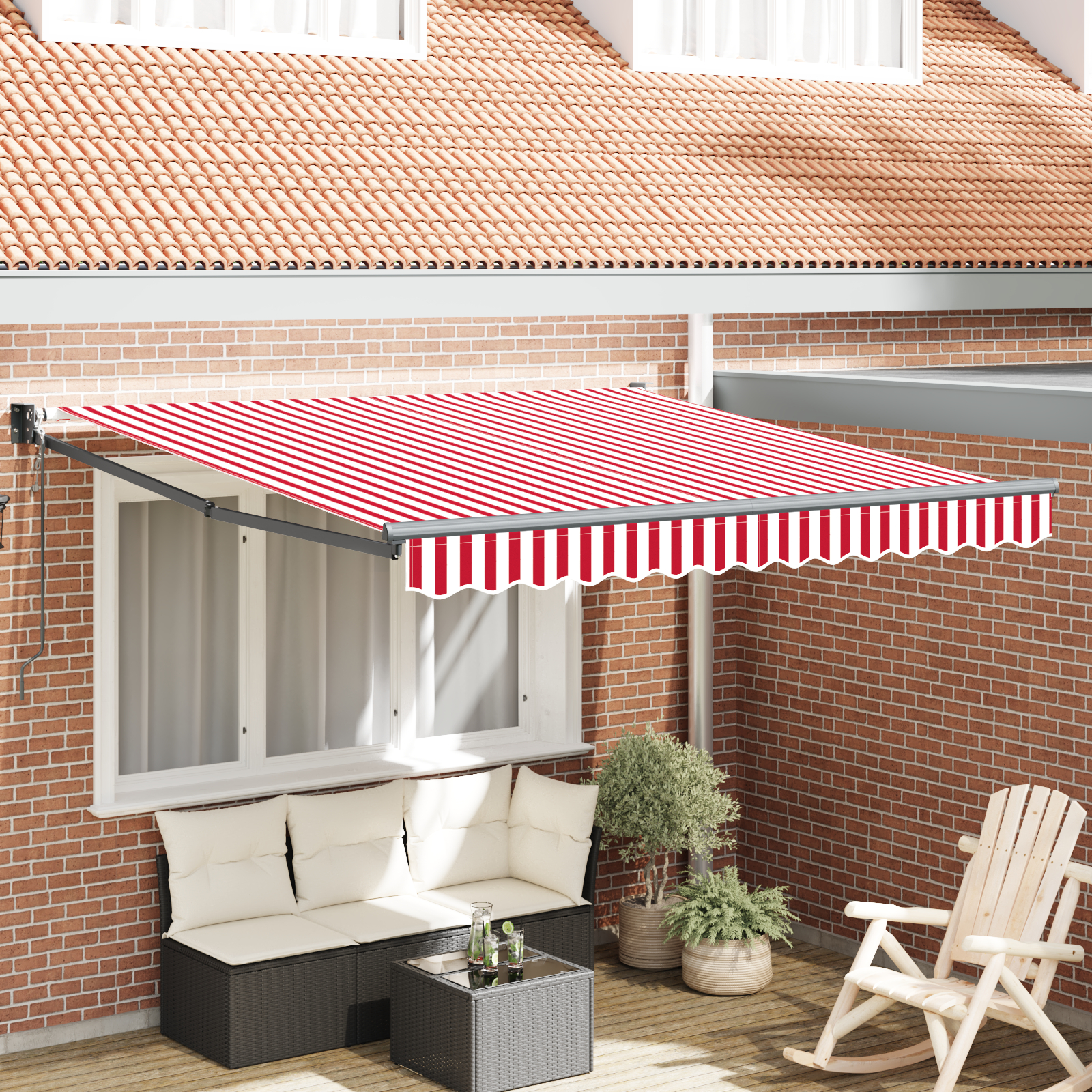 vidaXL Automatische Einziehbare Markise Rote und Weiße Streifen 350x250 cm