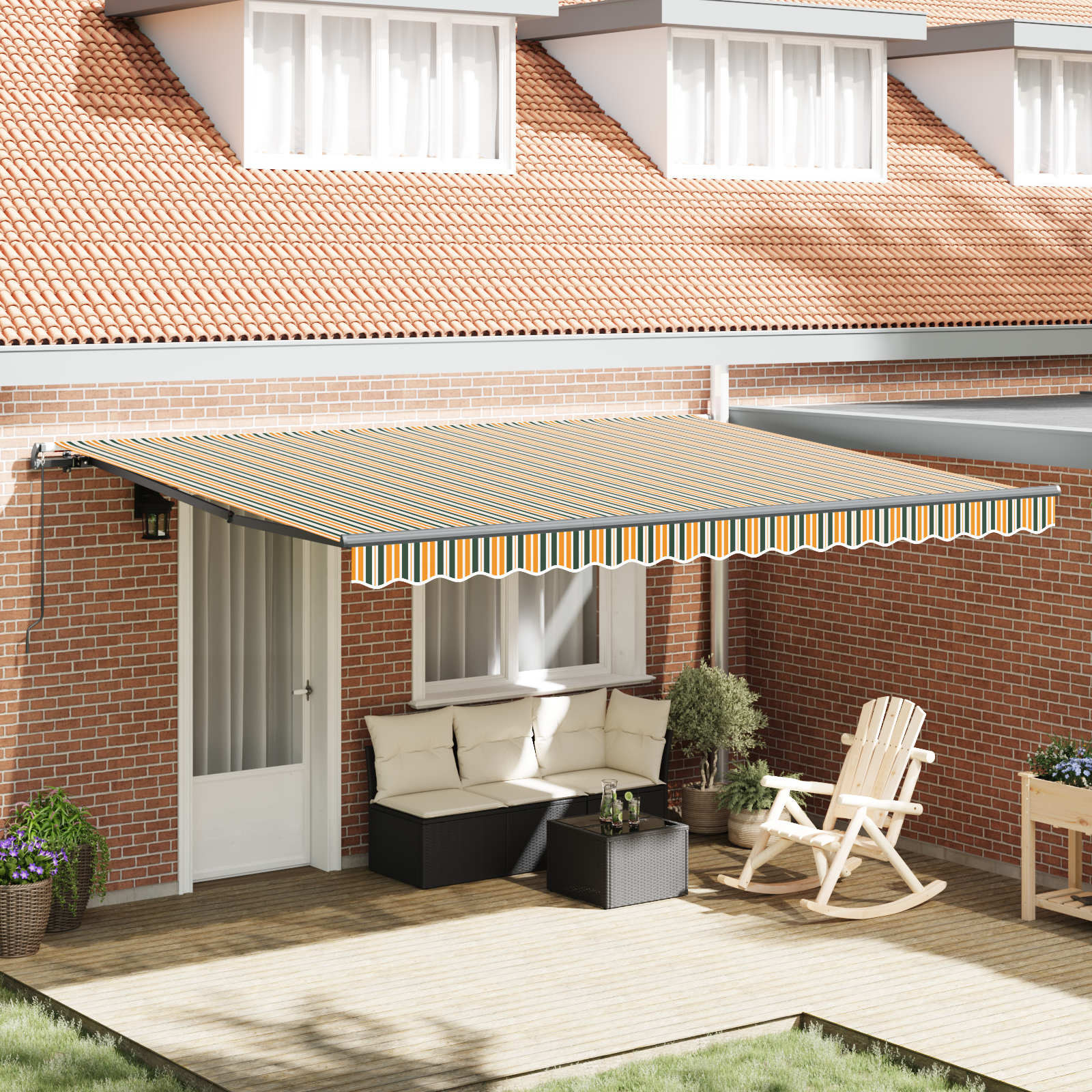 vidaXL Ročna retraktibilna tenda zelena in rumena 450x300 cm, vidaXL Tenda za zamenjavo tkanine za okvir 4,5x3 m zelena in rumena
