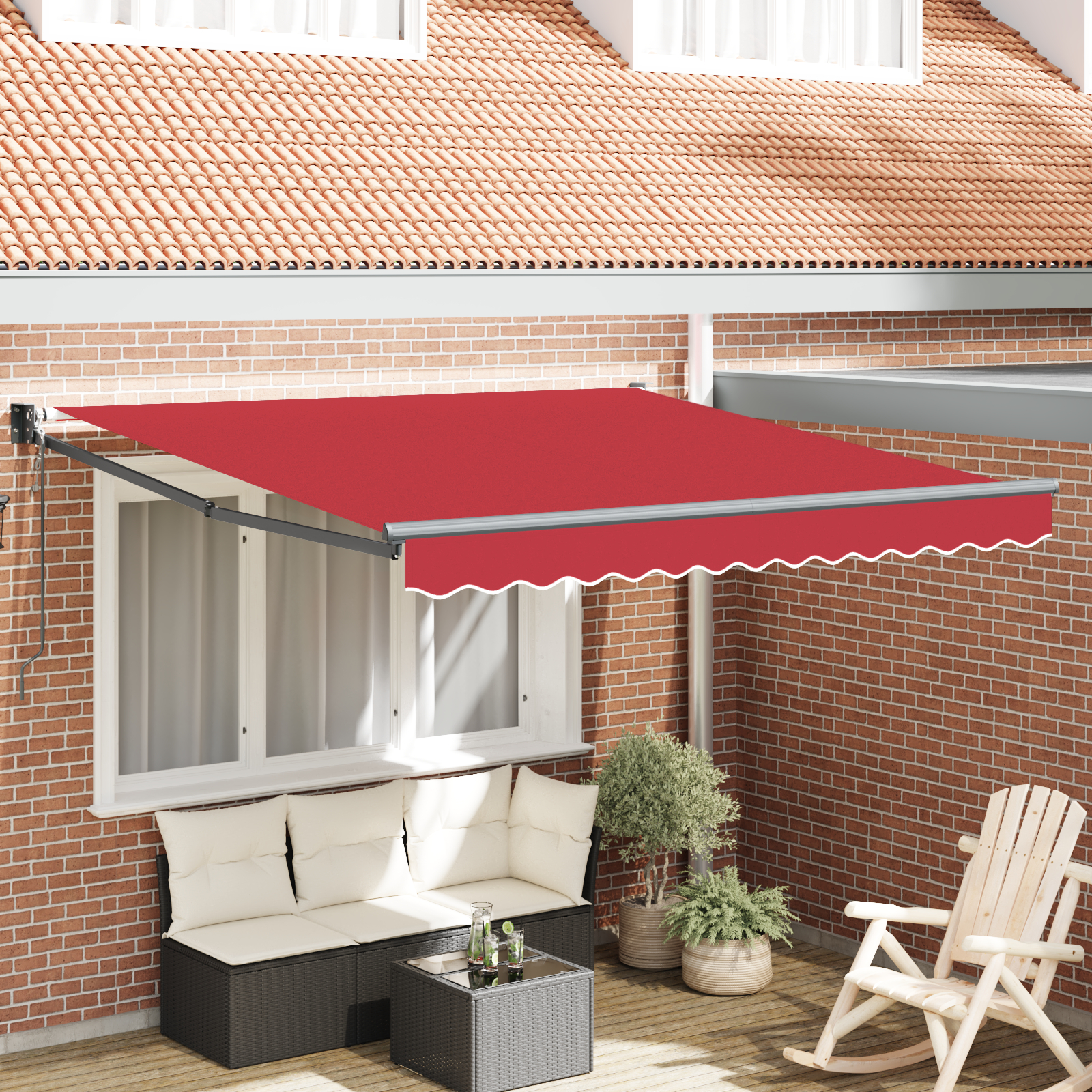 Automatisk Udtækkelig Markise Rød 350x250 cm, vidaXL Markise Udskiftningstof til 3.5x2.5 m Ramme Rød