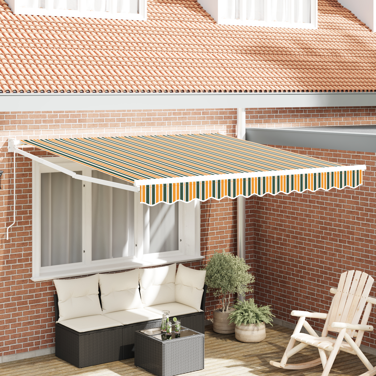vidaXL Ročna Retraktibilna Tenda Zelena in Rumena 300x250 cm, vidaXL Tenda Nadomestna Tkanina za 3x2.5 m Okvir Zelena in Rumena