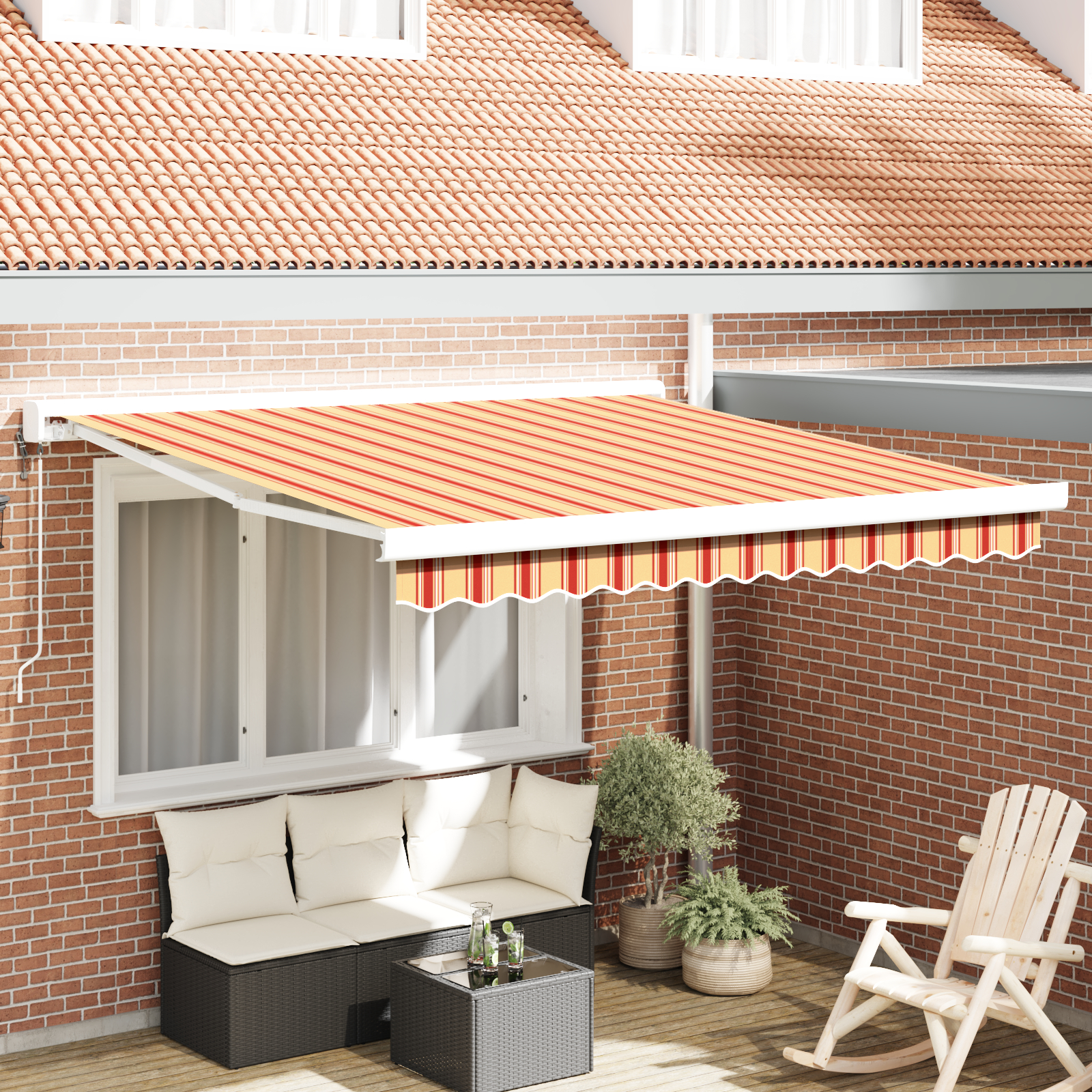 Automatisk Udtækkelig Markise i Gul og Orange, 350x250 cm