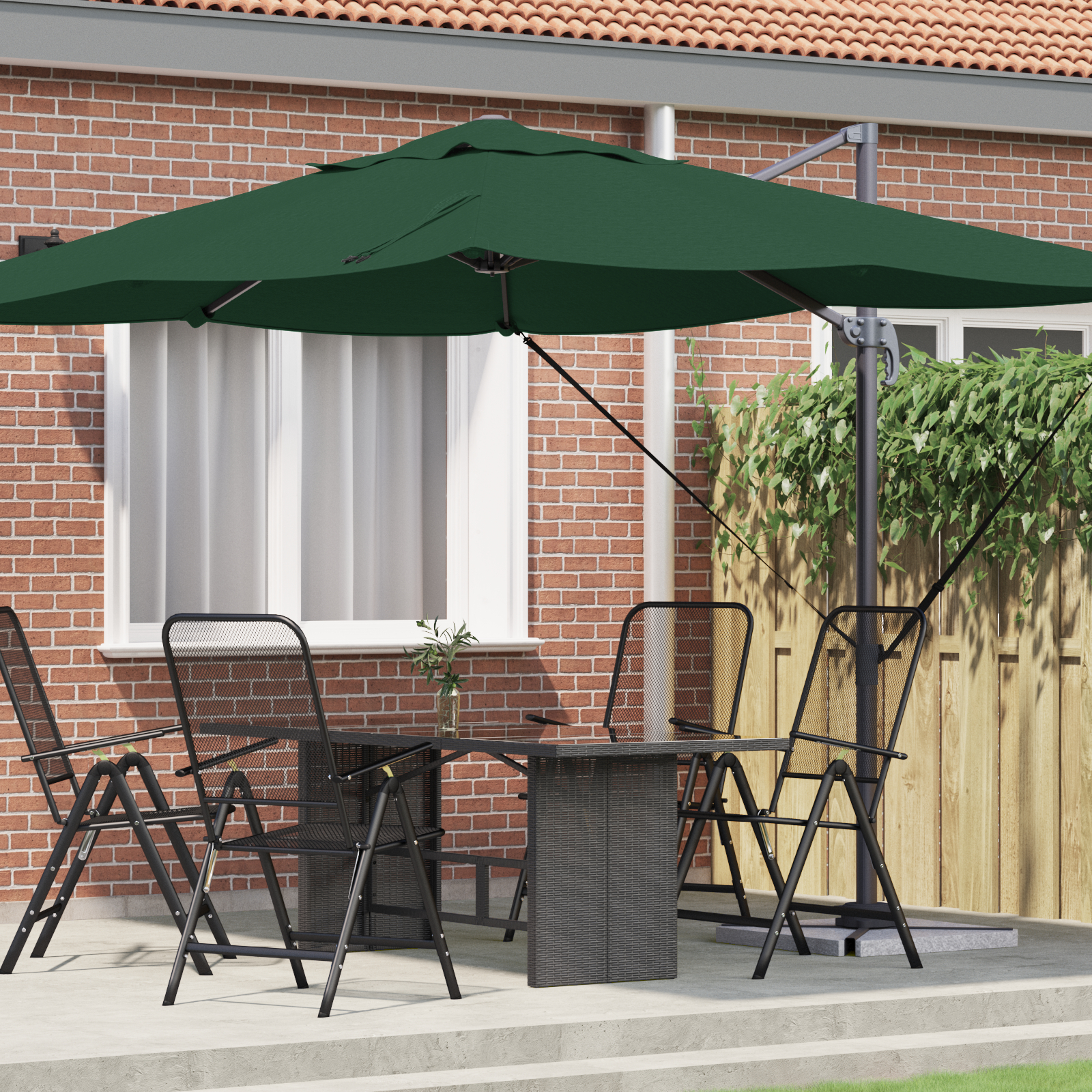 vidaXL Grüner Cantilever-Sonnenschirm Grün Polyestergewebe und Metallrahmen