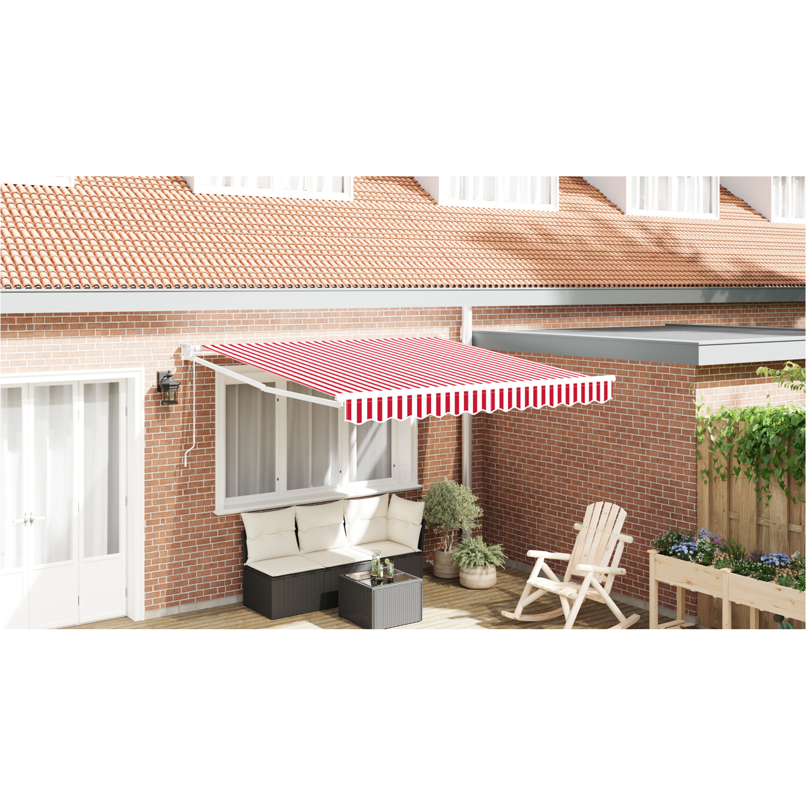 Automatisk Sammenrullelig Markise Rød og Hvid Stribe 350x250 cm