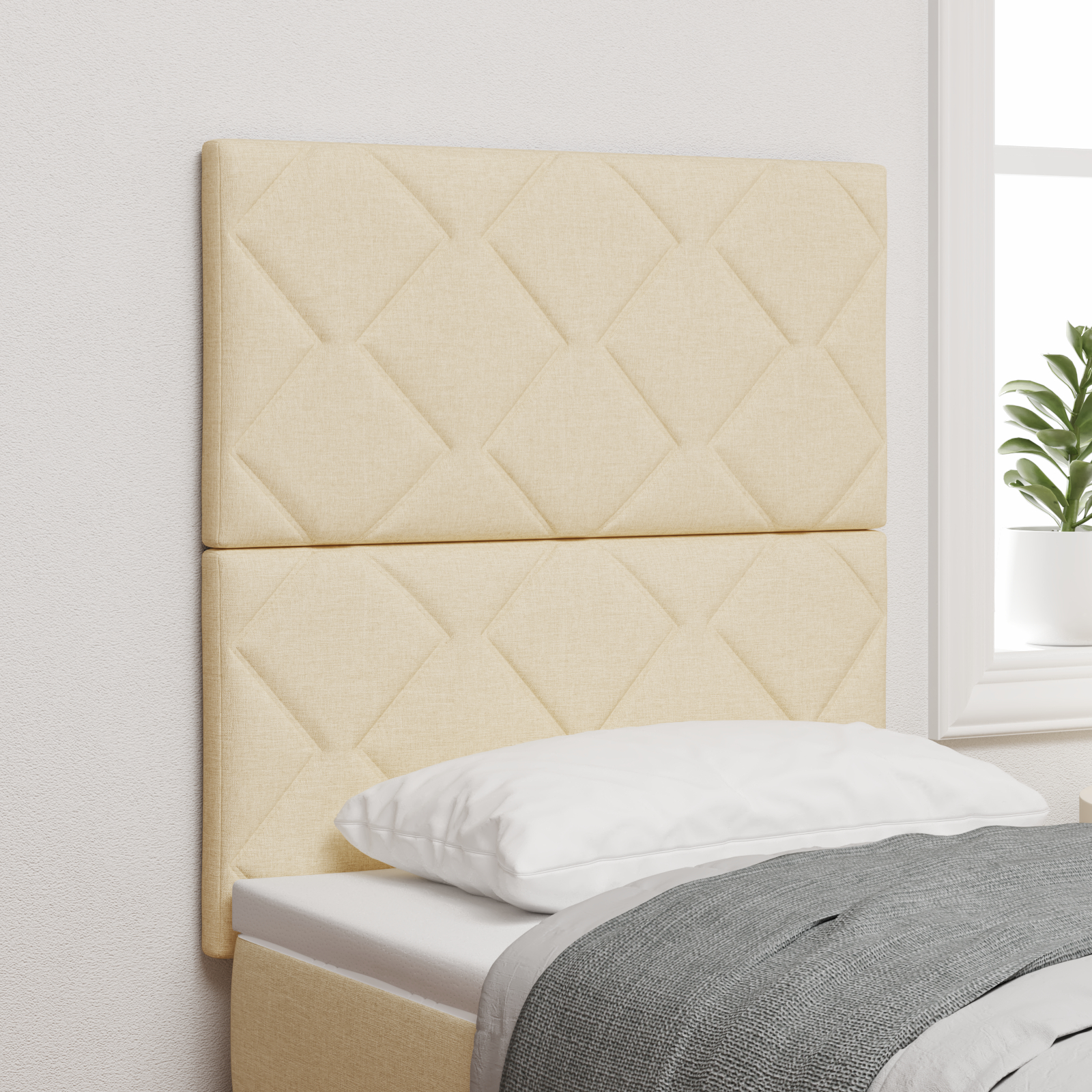 Cabeceira vidaXL Design Blocos de Diamante Creme 80 cm Tecido, Cabeceira vidaXL Design Blocos de Diamante Creme 160 cm Tecido