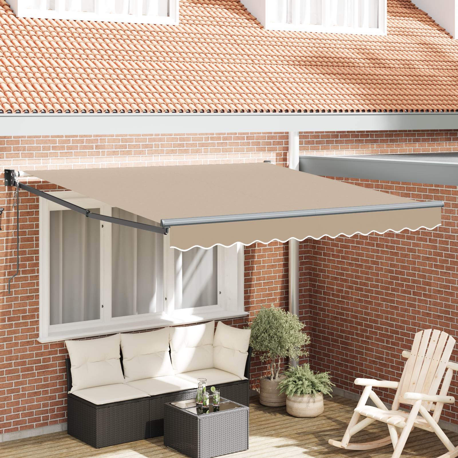 Automatisk Udtækkelig Markise Beige 350x250 cm, vidaXL Markise Erstatningsstof til 3,5x2,5 m Ramme Beige
