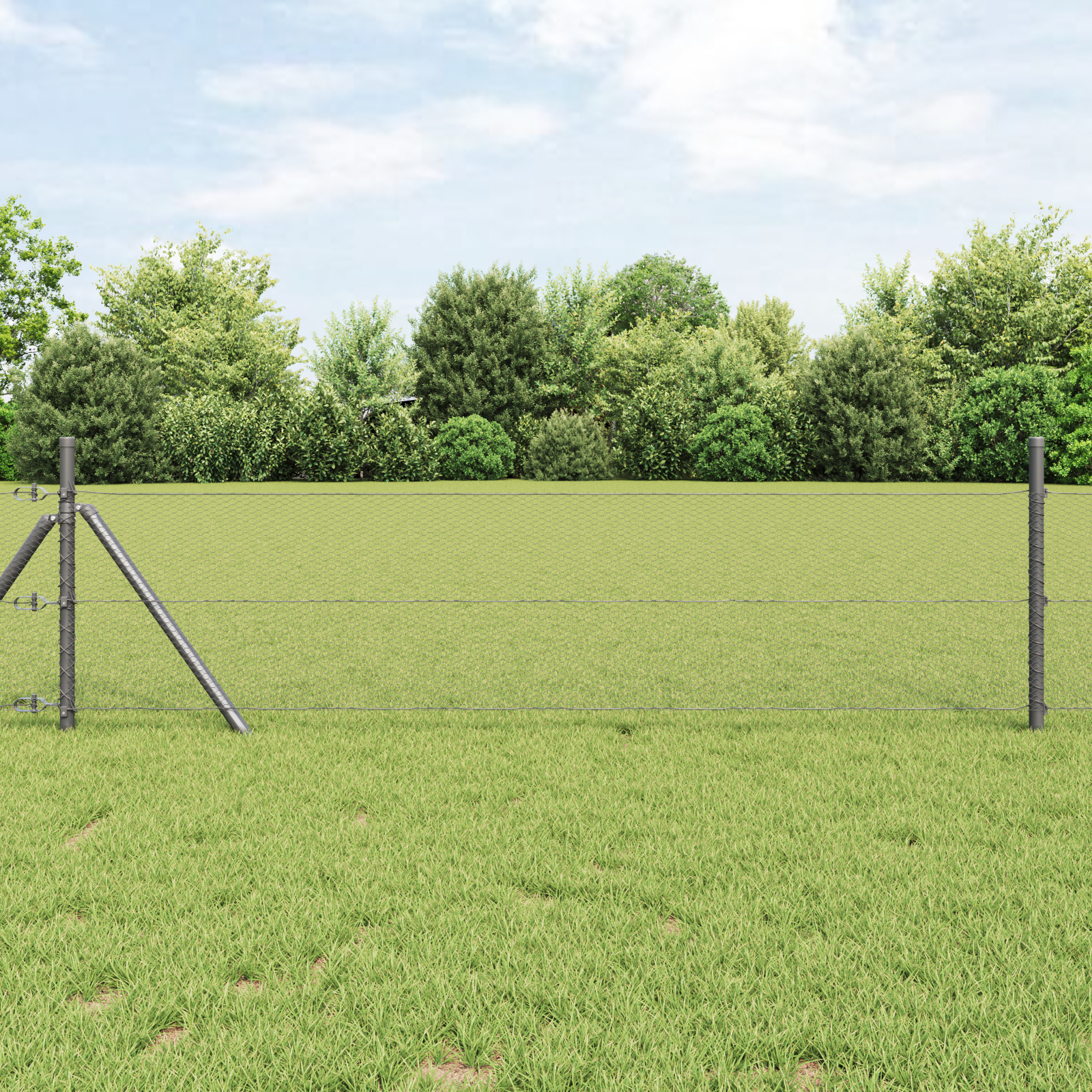 hexagon hegn grå 0.5x10 m stål, vidaXL hegnsposter 7 stk grå Ø32 mm 100 cm galvaniseret stål