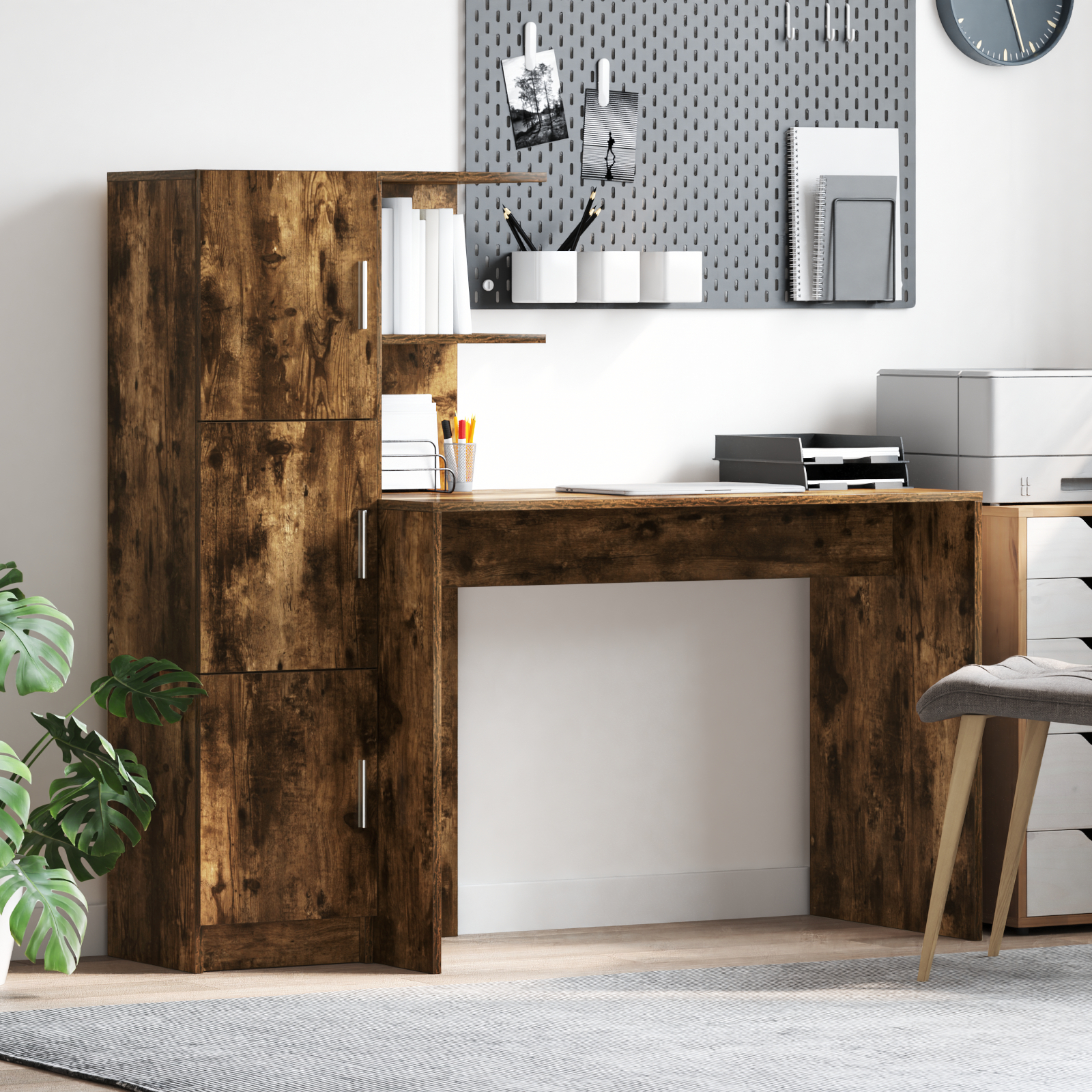 vidaXL Schreibtisch mit Stauraum Geräucherte Eiche Engineered Wood