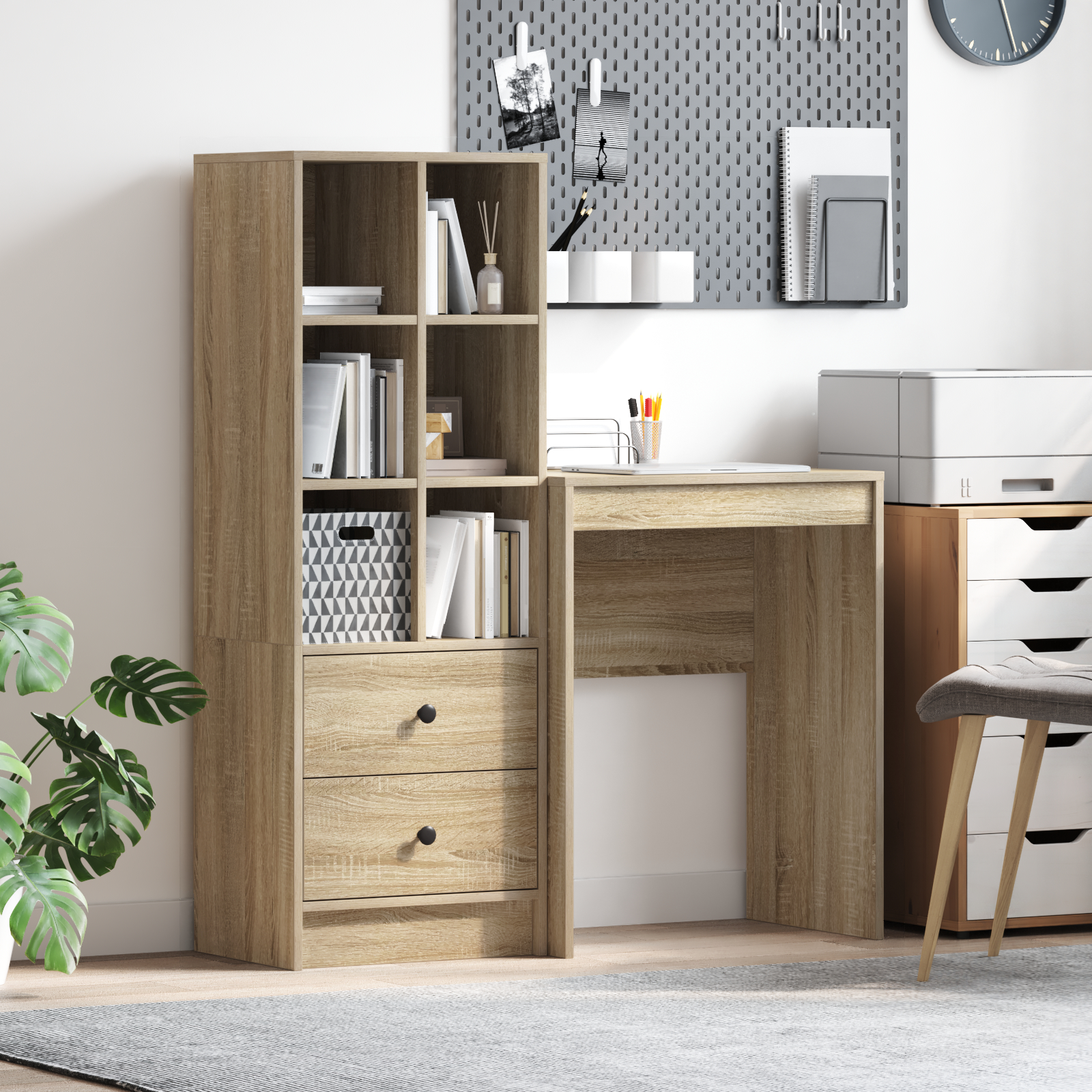 vidaXL Schreibtisch mit Stauraum Sonoma Eiche Holzwerkstoff