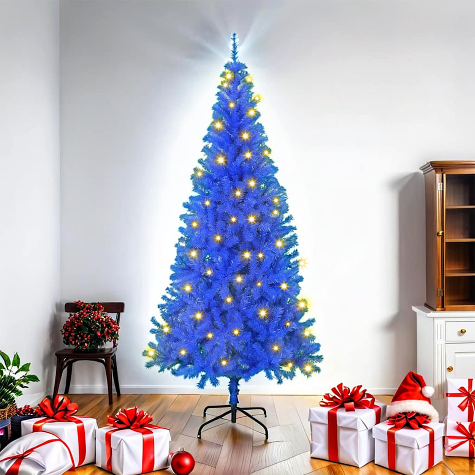 Kunstigt Juletræ med 300 LED-lys Blå 180 cm PVC