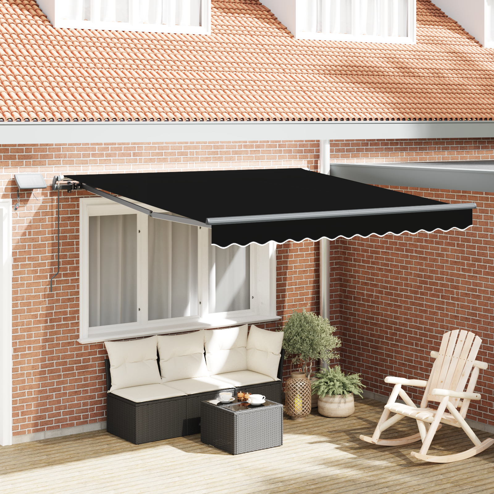 vidaXL manuelle einziehbare Markise mit LED Schwarz 350x250 cm,  Markisen-Ersatzstoff für 3,5x2,5 m Rahmen Schwarz