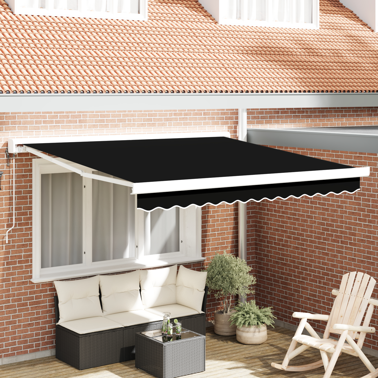 Sort 300x250 cm automatisk udtækkelig markise, vidaXL markise udskiftningsstof til 3x2.5 m ramme sort