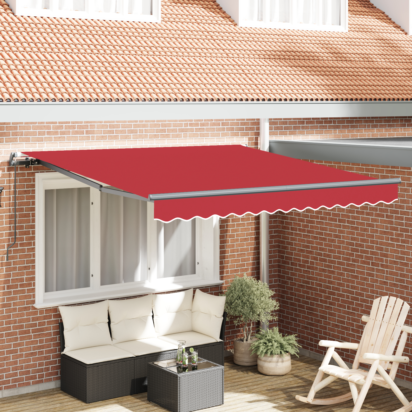 vidaXL Ročna retraktibilna tenda Rdeča 350x250 cm, vidaXL Pokrivalni material za tende 3,5x2,5 m Rdeča