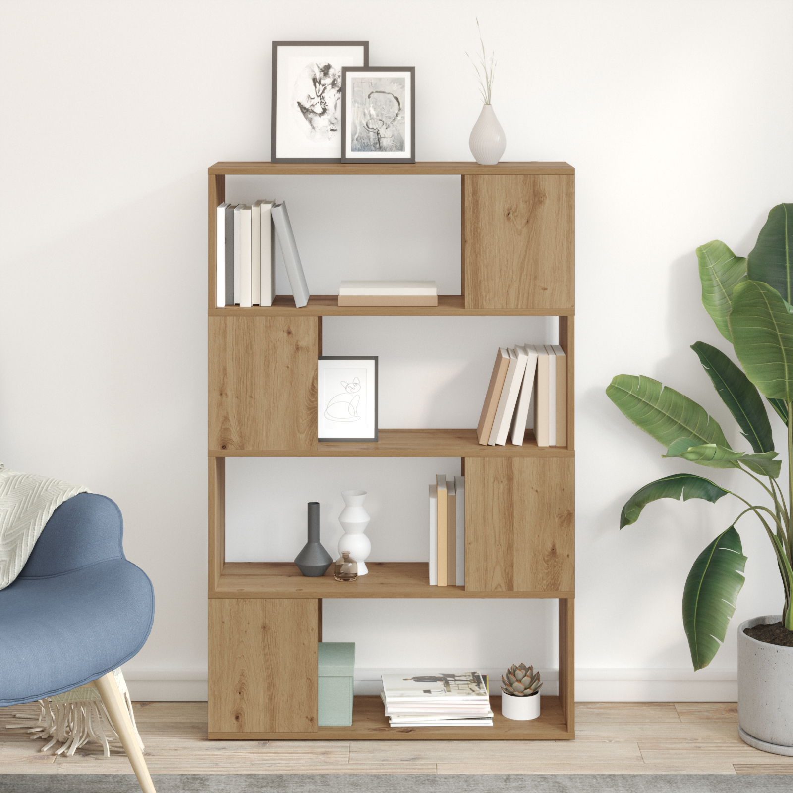 Bücherregal Handgefertigte Eiche Ingenieurholz 80 x 24 x 124 cm