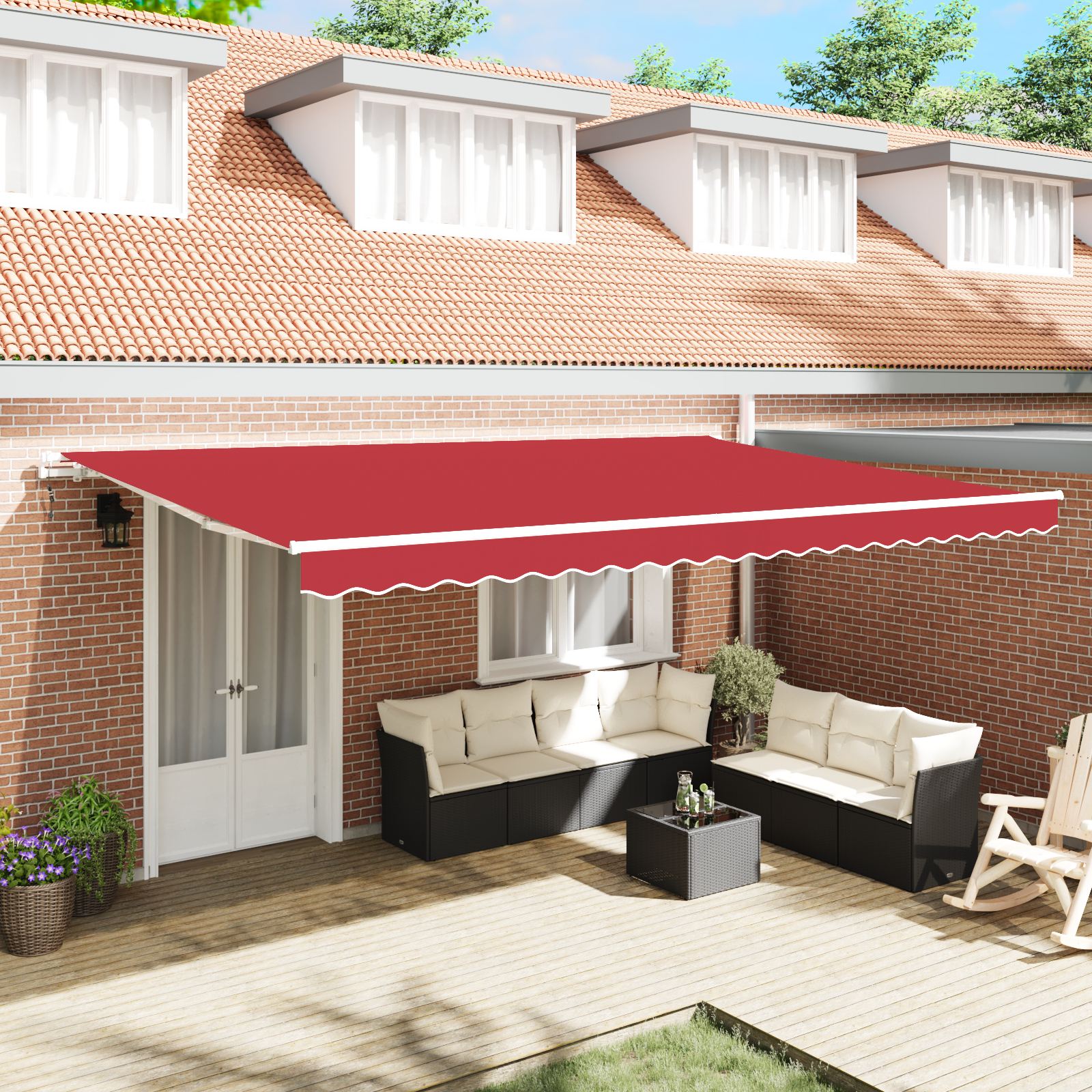 vidaXL Ročna Retraktibilna Tenda Rdeča 500x350 cm, vidaXL Zamenjava tkanine za tenda 5x3,5 m okvir Rdeča