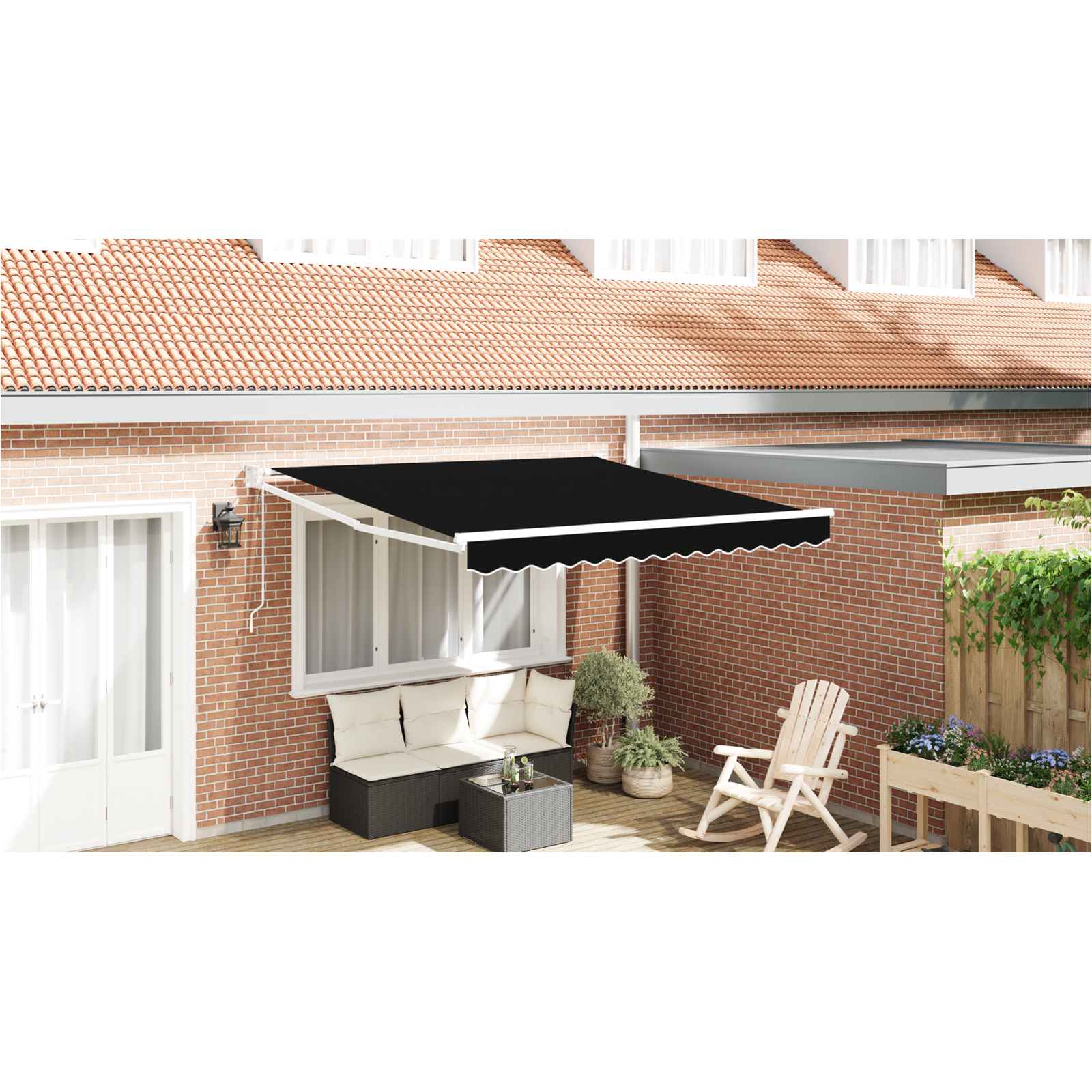 Automatisk Udtækkelig Markise Sort 350x250 cm, vidaXL Markise Erstatningsstof til 3.5x2.5 m Ramme Sort