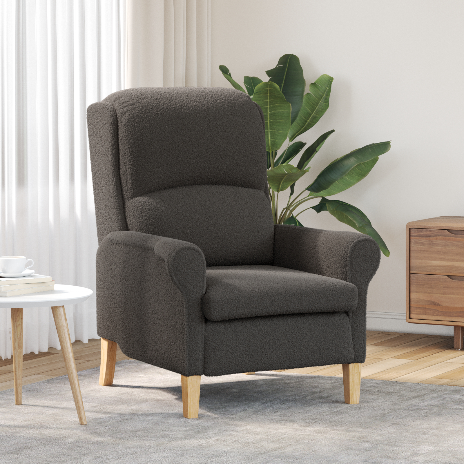 vidaXL Ergonomischer Sessel Dunkelgrau Stoffbezug mit Holzbeinen Standard
