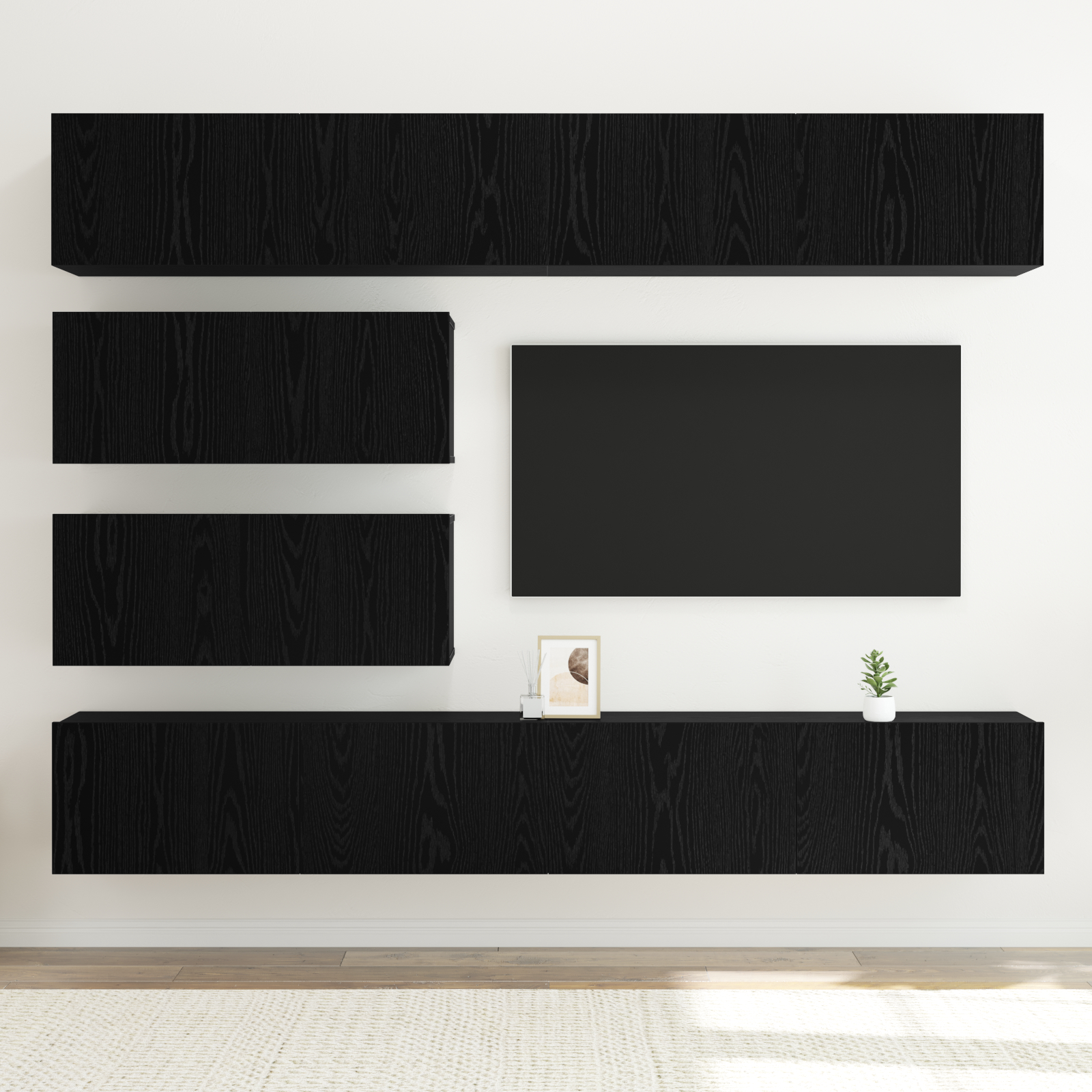 vidaXL 10-delige TV meubelset - Wandgemonteerde zwarte eiken bewerkt hout - Afbeelding 5