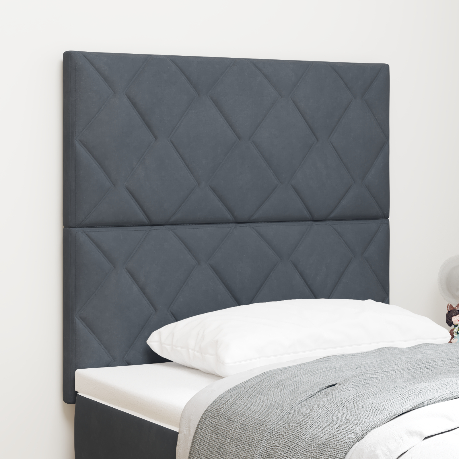 Cabeceira Design de Blocos de Diamante Cinza Escura 90 cm Veludo, vidaXL Cabeceira Design de Blocos de Diamante Cinza Escura 180 cm Veludo