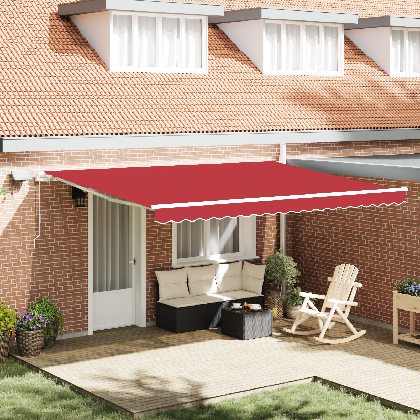 vidaXL Ročna zložljiva tenda z LED Rdeča 450x300 cm, vidaXL Tenda nadomestno platno za 4,5x3 m okvir Rdeča