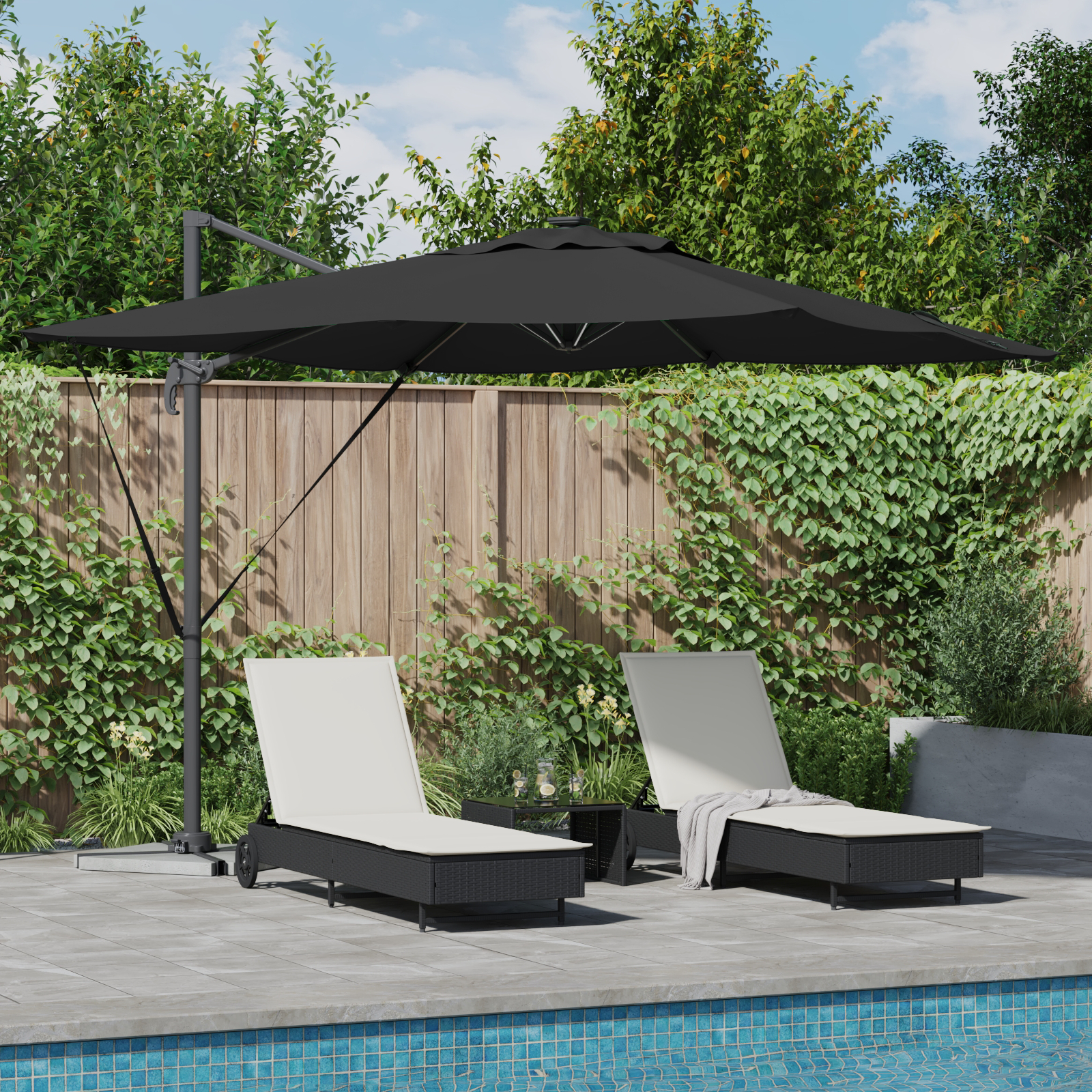 vidaXL Freischwingender Roma Sonnenschirm mit LEDs Schwarz 286x285x270 cm Aluminium