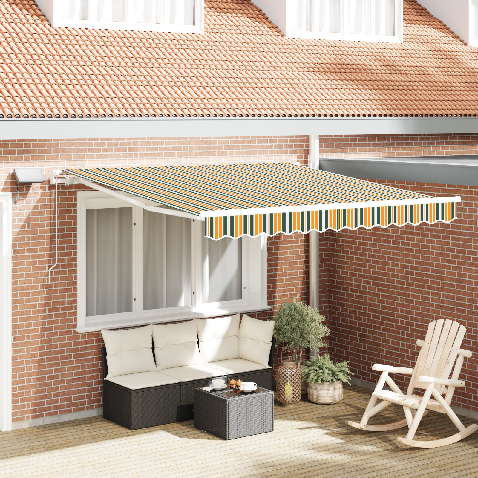 vidaXL Ročna Retraktibilna Tenda z LED Zelena in Rumena 350x250 cm, vidaXL Tenda Zamenjava Tkanine za 3,5x2,5 m Okvir Zelena in Rumena