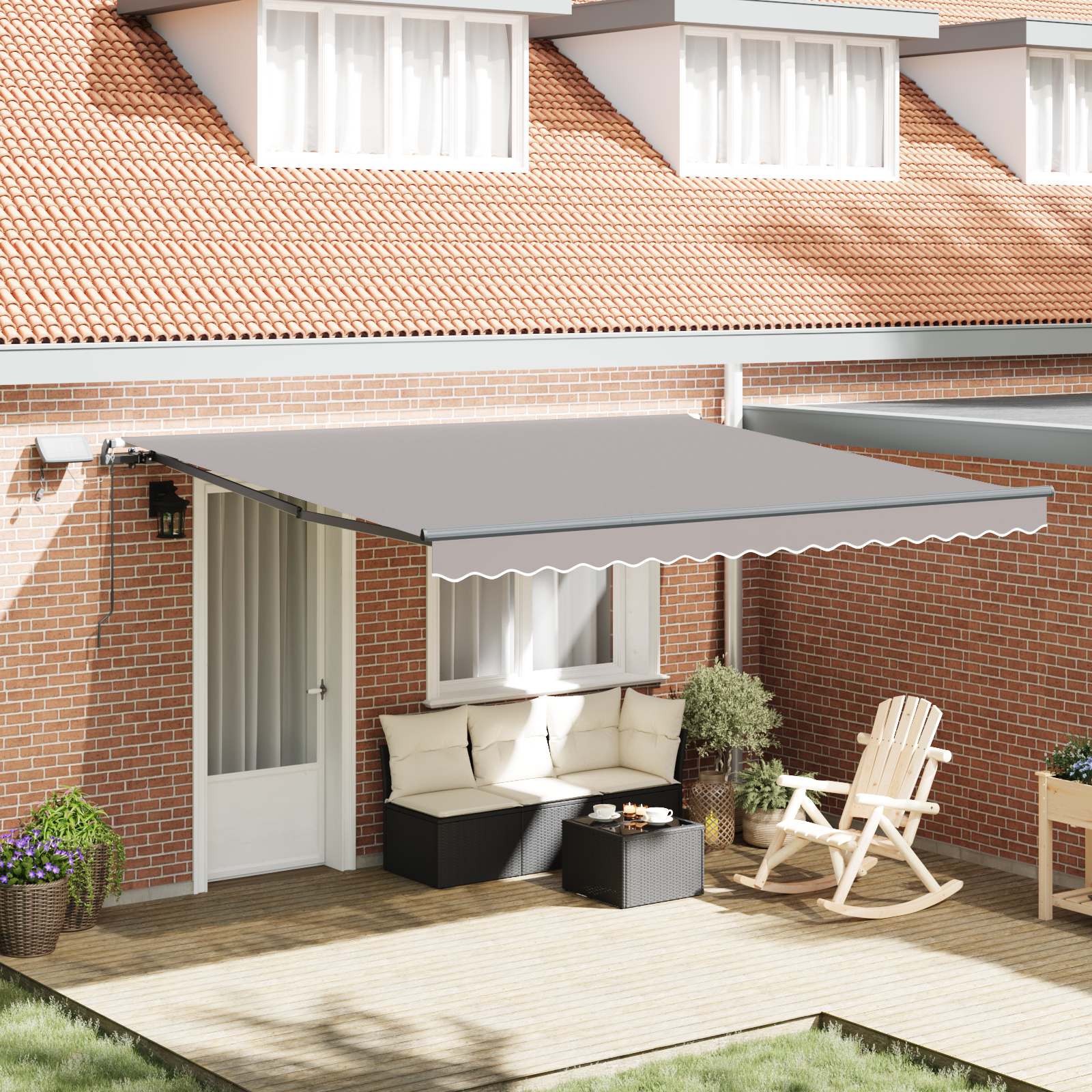 vidaXL Ročna retractibilna tenda z LED svetlo siva 400x300 cm, vidaXL Zamenjava tenda za okvir 4x3 m svetlo siva