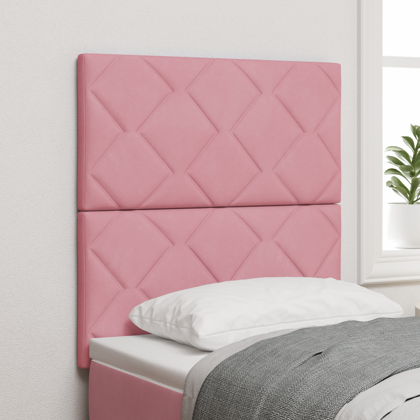 pink fløjl sengegavl med diamant blokke - 80 cm, vidaXL pink fløjl sengegavl med diamant blokke - 160 cm