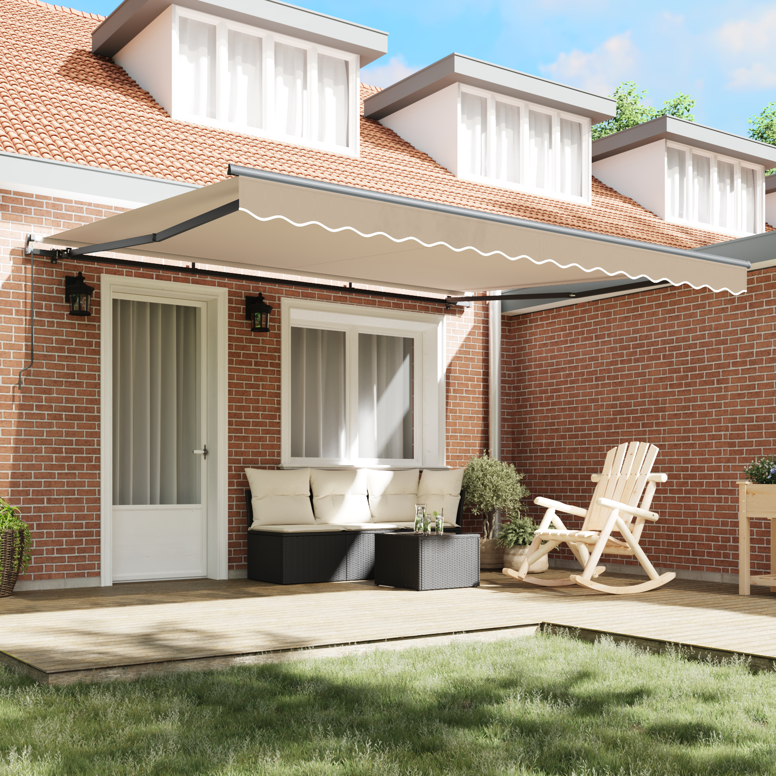 vidaXL Ročna Retraktibilna Tenda Bež 400x350 cm, vidaXL Zamenjava tkanine za 4x3.5 m konstrukcijo bež - Image 4