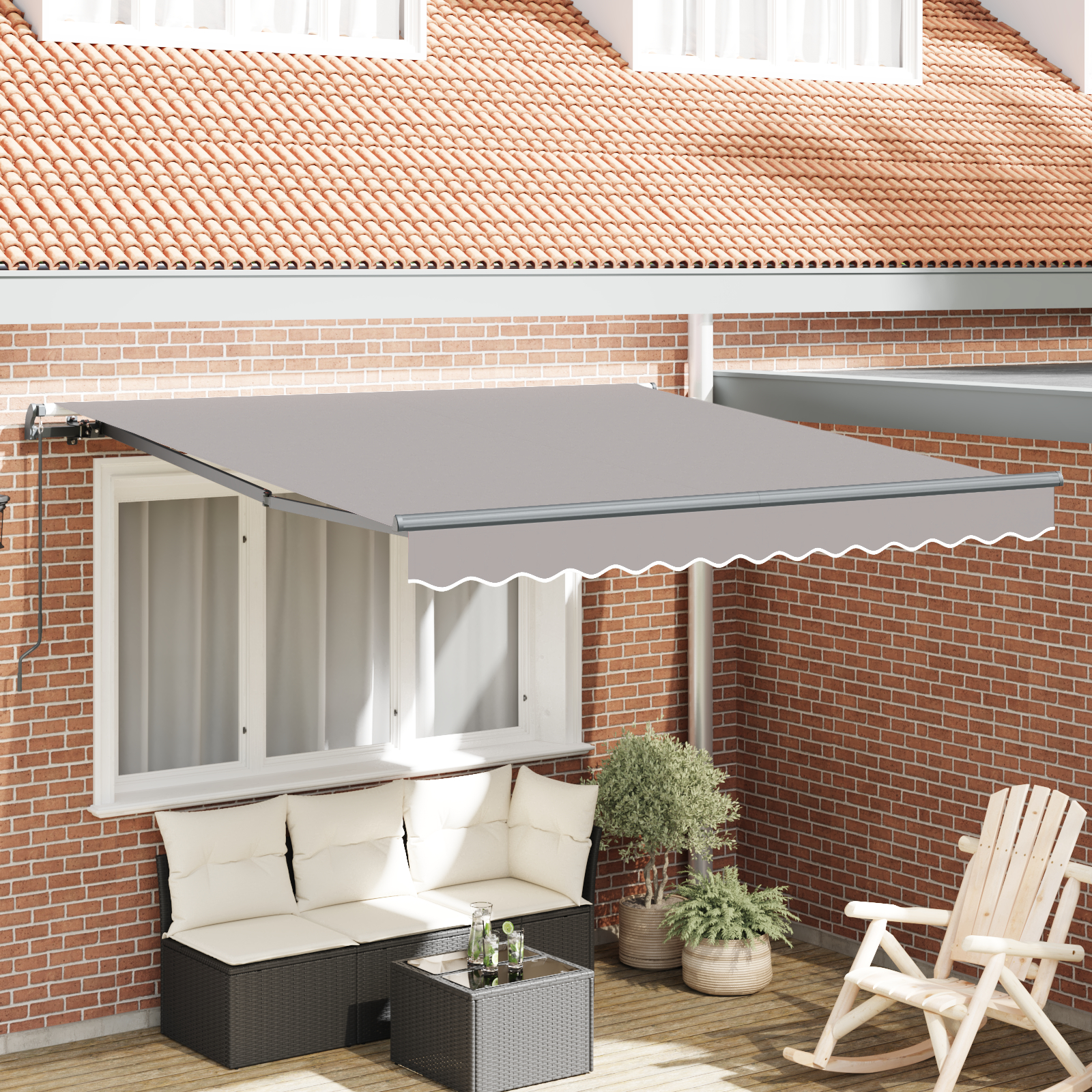 vidaXL manuelle ausziehbare Markise Hellgrau 300x250 cm,  Markisentasche für 3x2,5 m Gestell Hellgrau