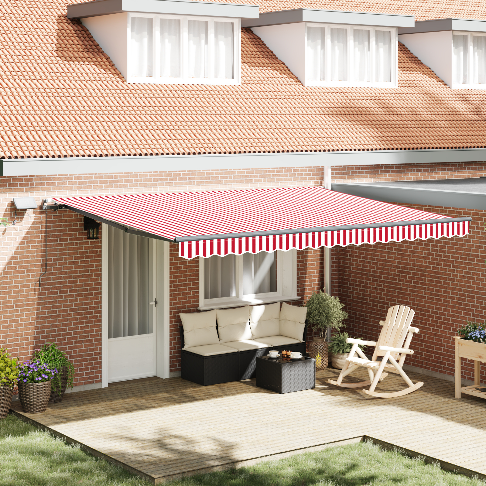 vidaXL Manuelle einziehbare Markise mit LED im rot-weiß gestreiften Design 450x350 cm