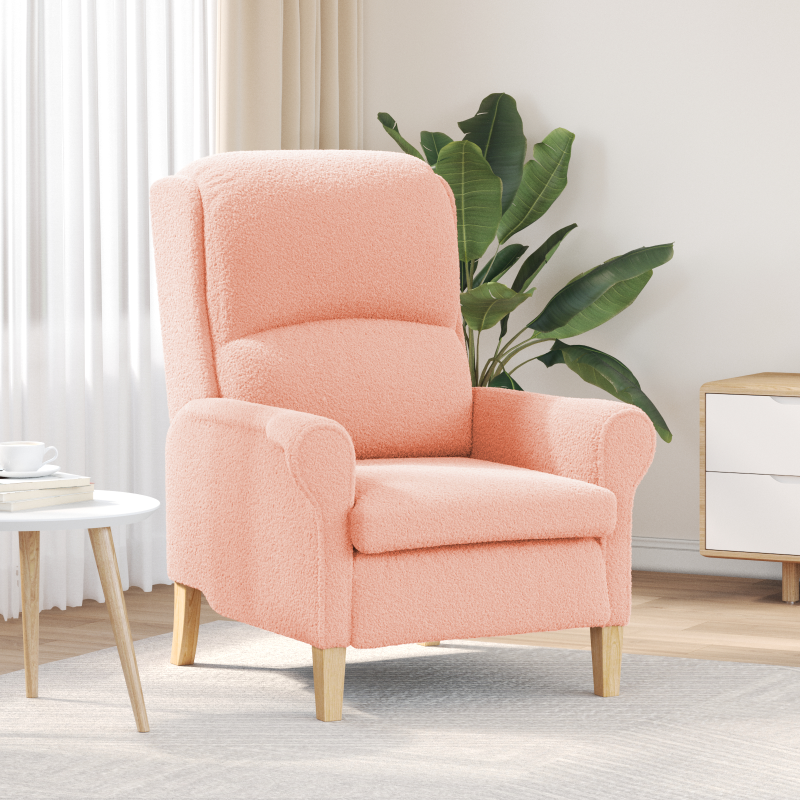 vidaXL Ergonomski naslanjač Roza Tkanina, Les Srednje Ergonomsko